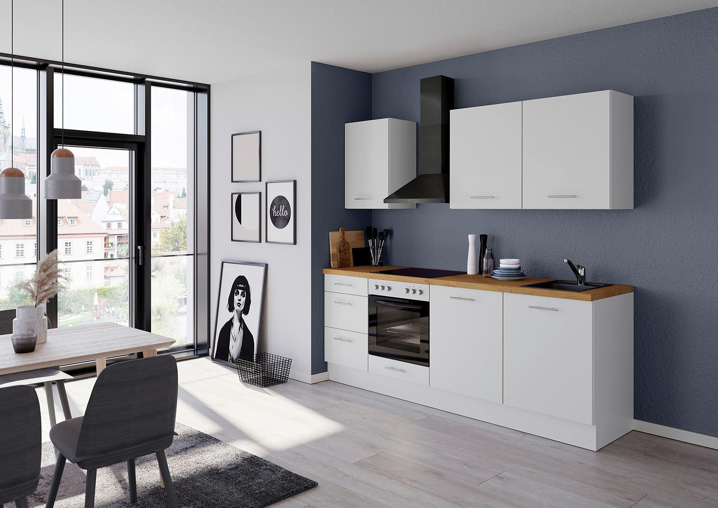 Küchenblock IKZ mit Geräten ca. 230 cm Weiß - Edelstahlfarben/Eichefarben, Design, Holzwerkstoff/Metall (230cm) - Impuls