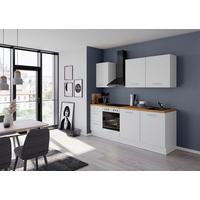 Küchenblock IKZ mit Geräten ca. 230 cm Weiß - Edelstahlfarben/Eichefarben, Design, Holzwerkstoff/Metall (230cm) - Impuls