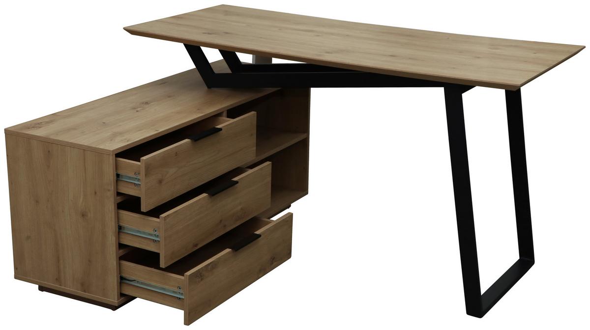 Schreibtisch Liam Eiche Artisan/Schwarz - Schwarz/Eiche Artisan, MODERN, Holzwerkstoff/Metall (140/76/120cm) - Bessagi Home