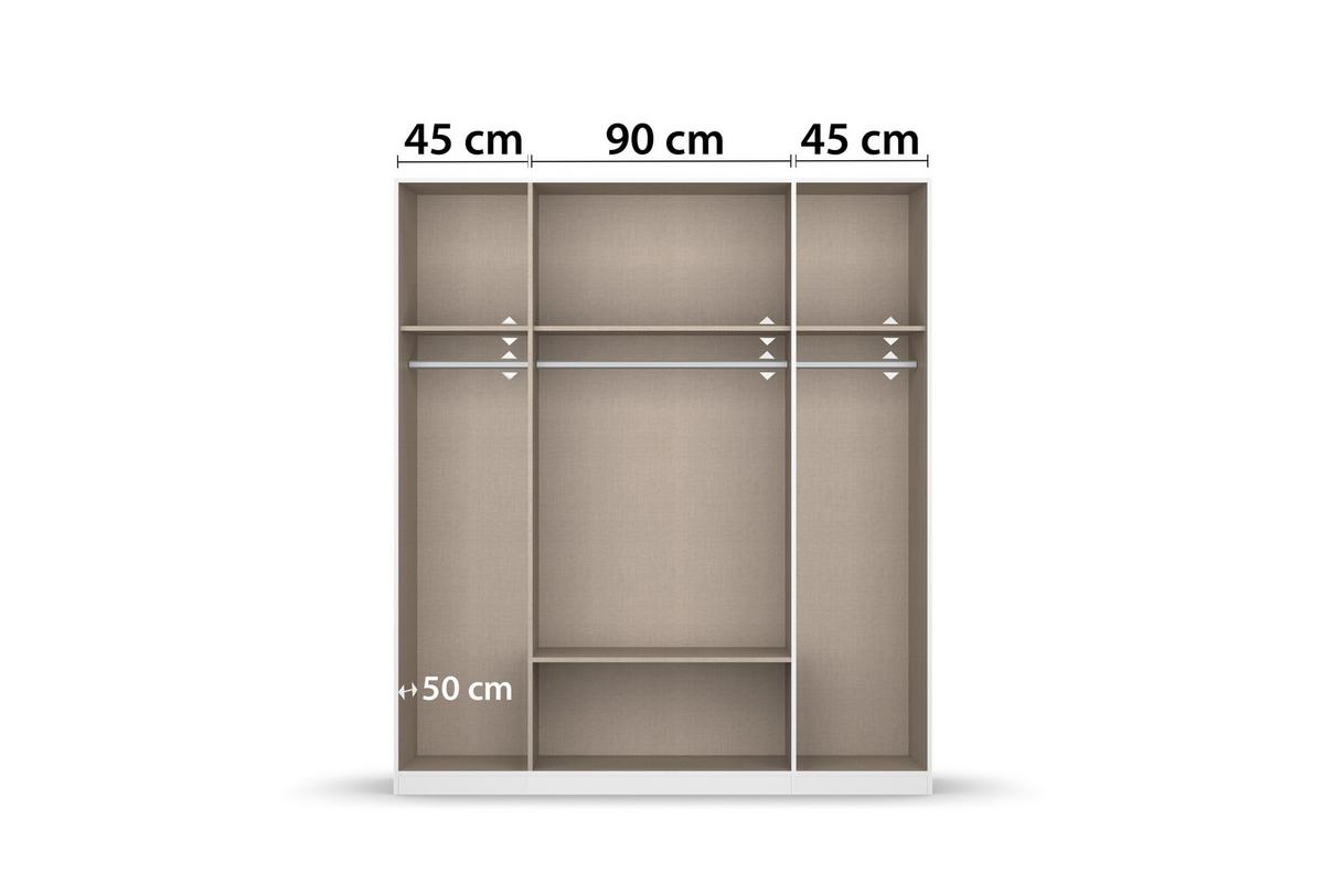 Omara Za Oblačila Davoa, Bela, Barva Hrasta - siva/bela, Basics, kovina/leseni material (181/210/54cm) - Boxxx