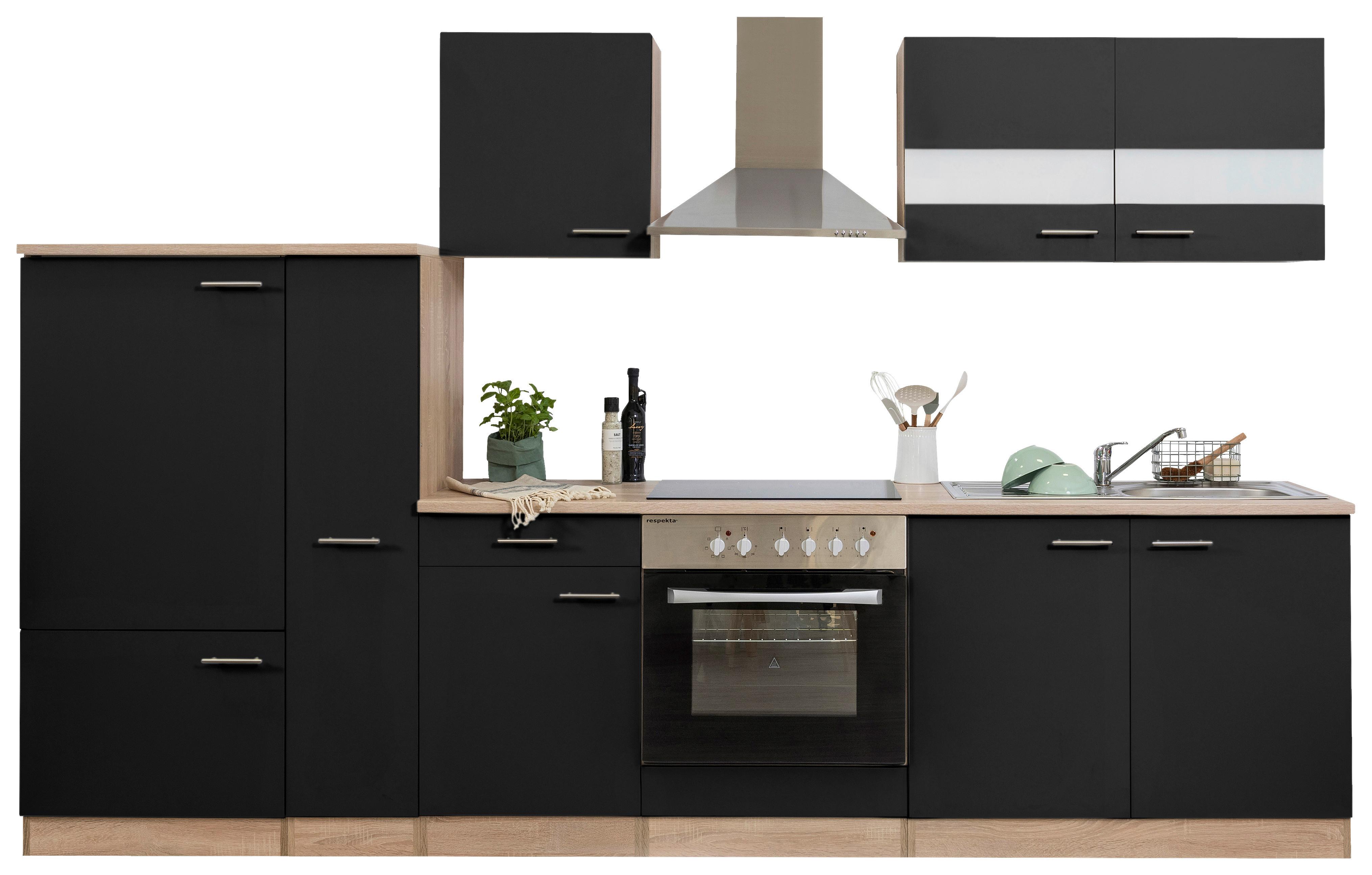 Küchenleerblock LBKB300ESS Schwarz/Eiche ca. 300 cm - Edelstahlfarben/Eichefarben, Basics, Holzwerkstoff/Metall (300cm) - Respekta