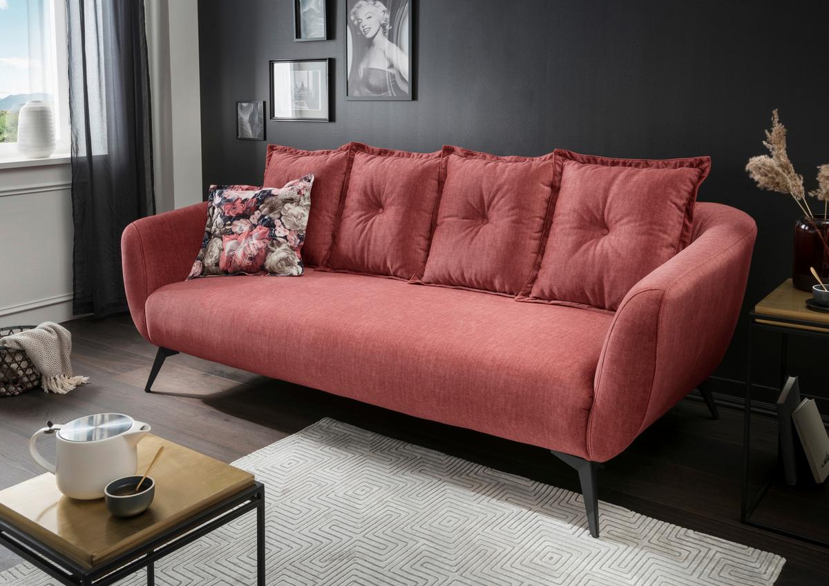 3-Sitzer-Sofa Baggio Koralle Velours - Koralle/Multicolor, Basics, Holz/Textil (236/94/103cm) - Livetastic