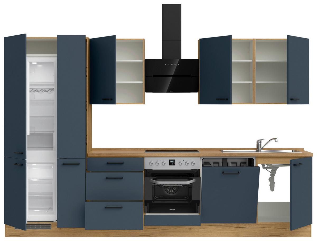 Küchenblock Easytouch High m. Geräten Dunkelblau - Eichefarben/Schwarz, MODERN, Holzwerkstoff/Metall (330cm) - Nobilia