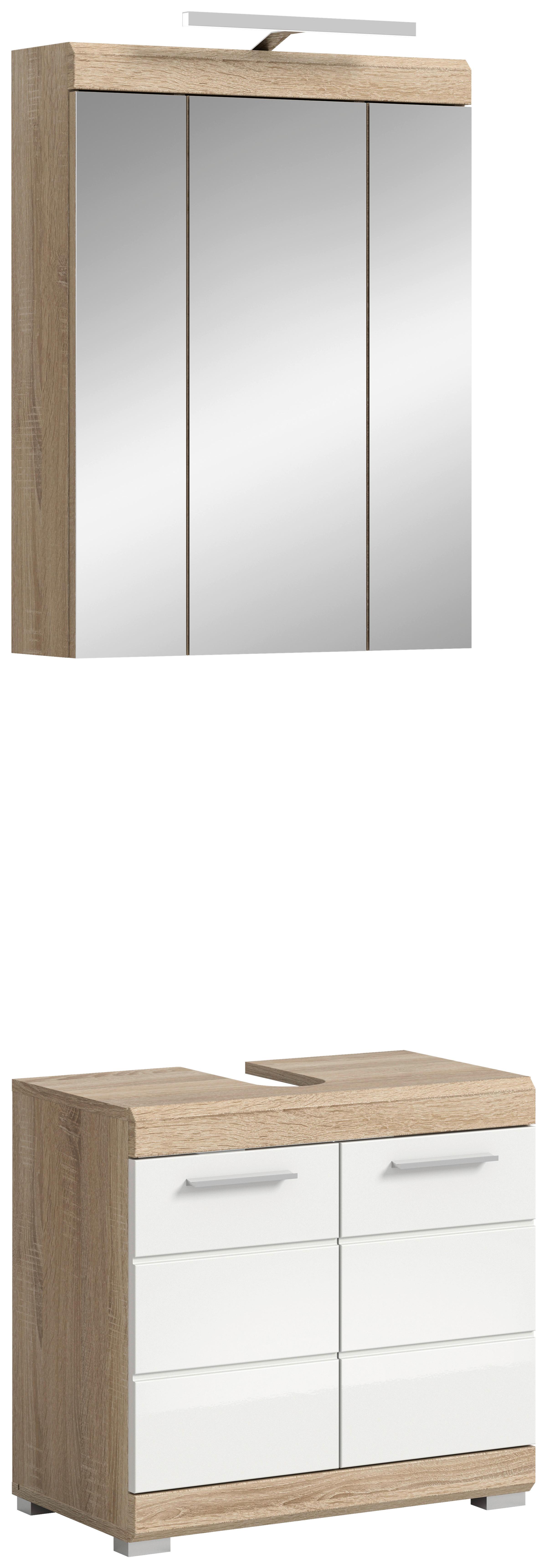 Kopalnica Lambada, Barva Hrasta, Bela, 2-Delna - srebrne barve/bela, Moderno, umetna masa/steklo (60cm) - MID.YOU
