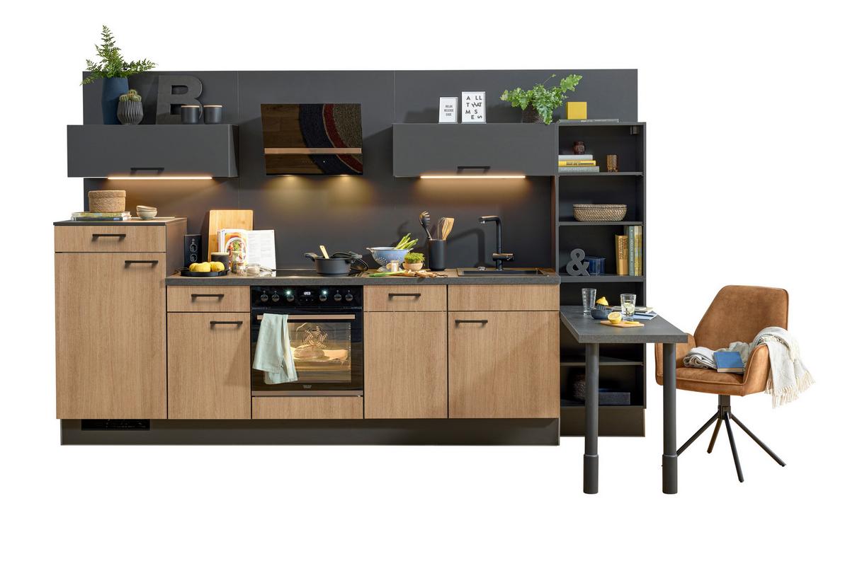 Küchenblock PN100/80 Graphitfarben/Eichefarben - Eichefarben/Lavagrau, MODERN, Holzwerkstoff/Metall (320cm) - Pino