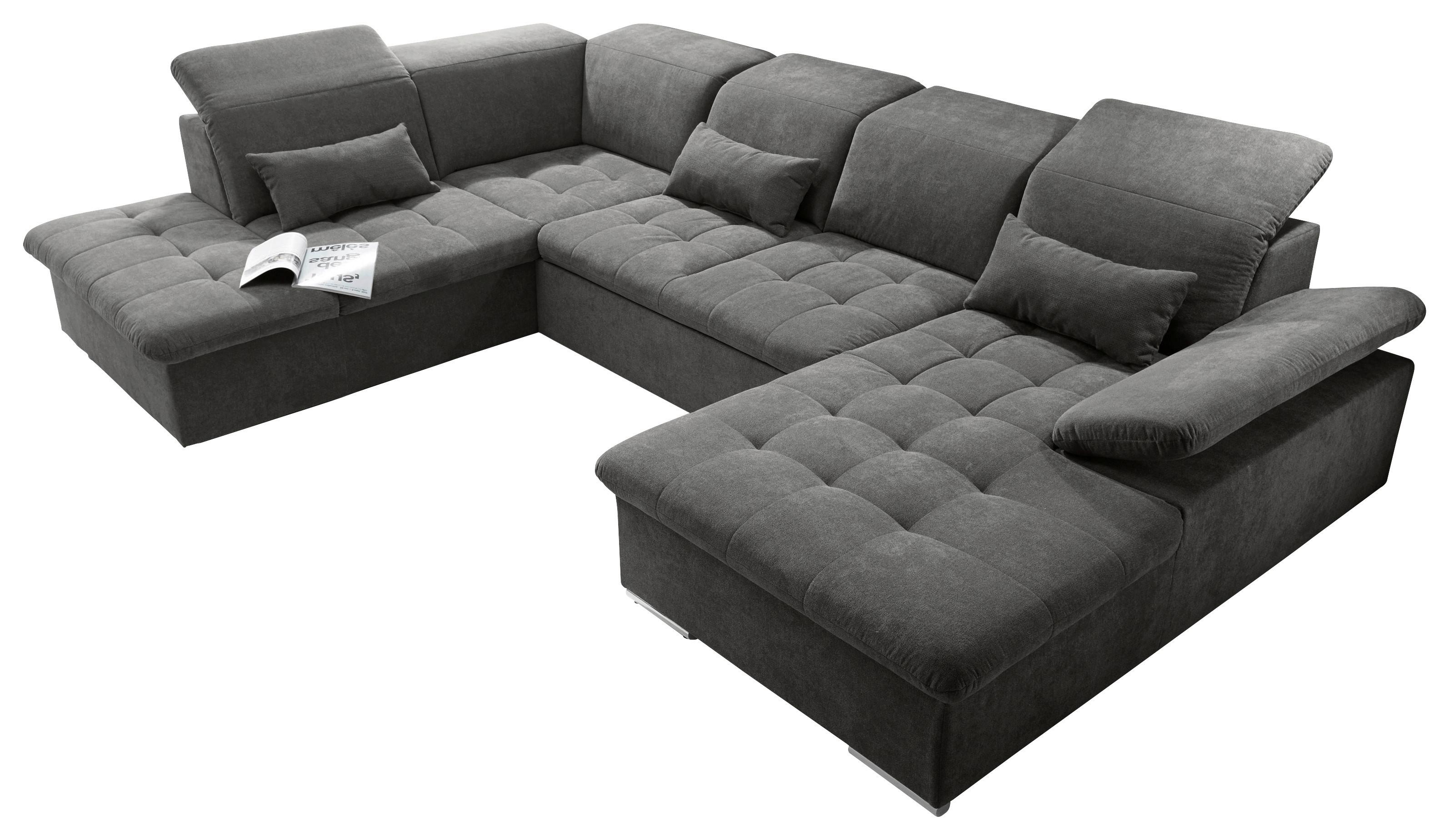 Wohnlandschaft Wayne U inkl. Kissen Dunkelgrau - Dunkelgrau/Silberfarben, KONVENTIONELL, Kunststoff/Textil (240/340/188cm) - MID.YOU