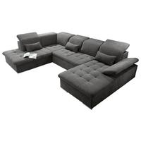 Wohnlandschaft Wayne U inkl. Kissen Dunkelgrau - Dunkelgrau/Silberfarben, KONVENTIONELL, Kunststoff/Textil (240/340/188cm) - MID.YOU