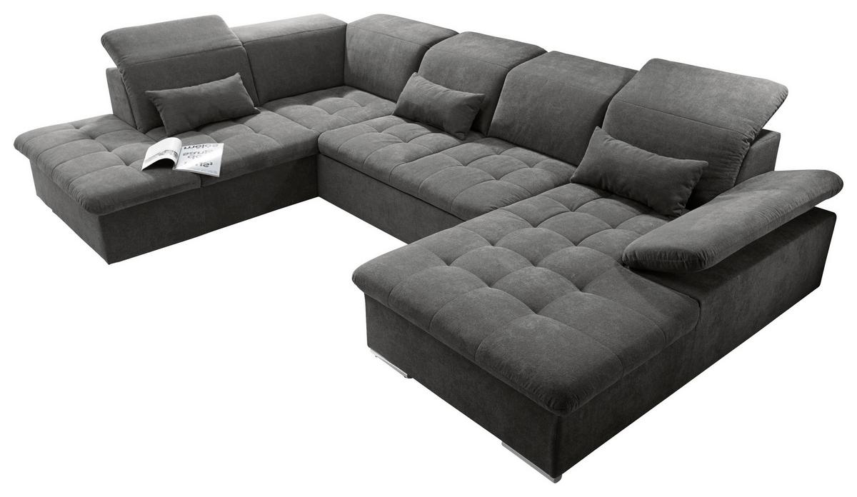 Wohnlandschaft Wayne U inkl. Kissen Dunkelgrau - Dunkelgrau/Silberfarben, KONVENTIONELL, Kunststoff/Textil (240/340/188cm) - MID.YOU