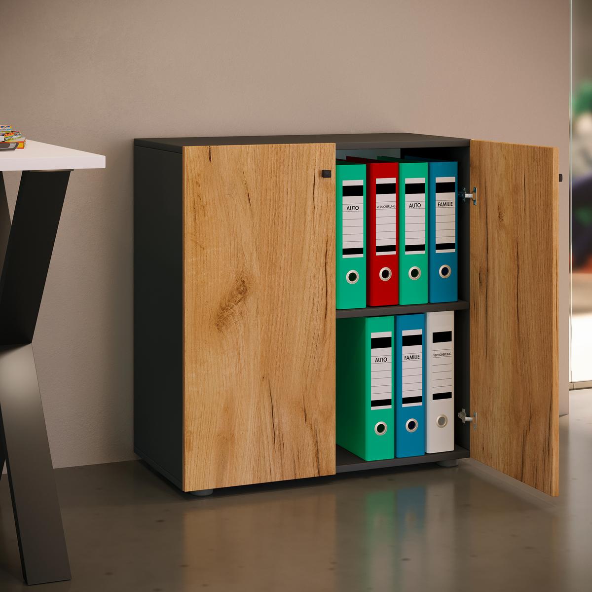 AKTENREGAL LONA L - Honigeiche/Anthrazit, Design, Holzwerkstoff/Kunststoff (70/74/37cm) - MID.YOU