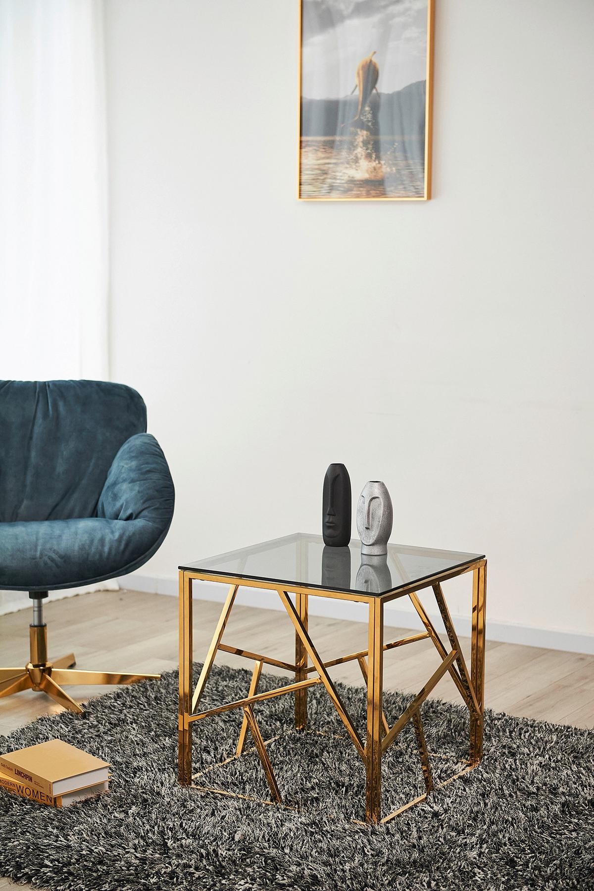 Mizica Steel, Zlata, Siva - zlate barve/siva, Design, kovina/steklo (55/55/55cm) - Livetastic