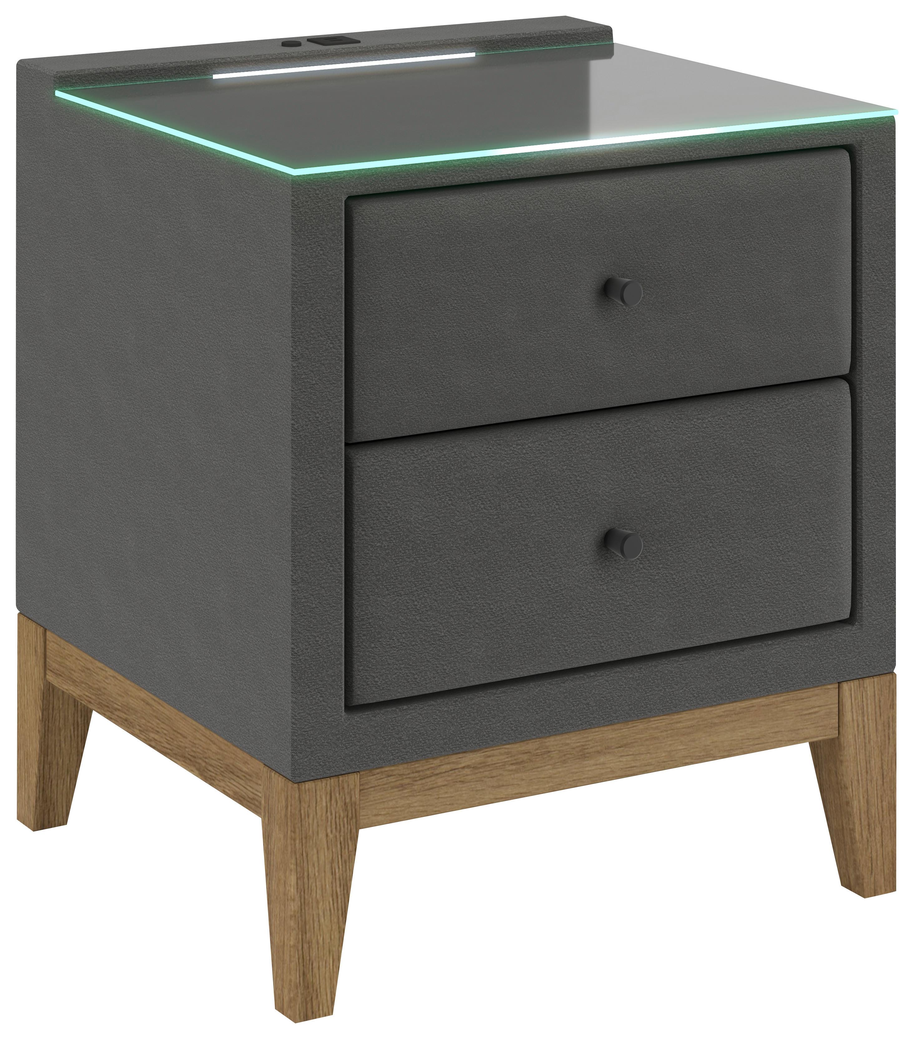 Noćni Ormarić Smile - antracit, Konvencionalno, staklo/drvni materijal (49/58,5/46cm) - Premium Living