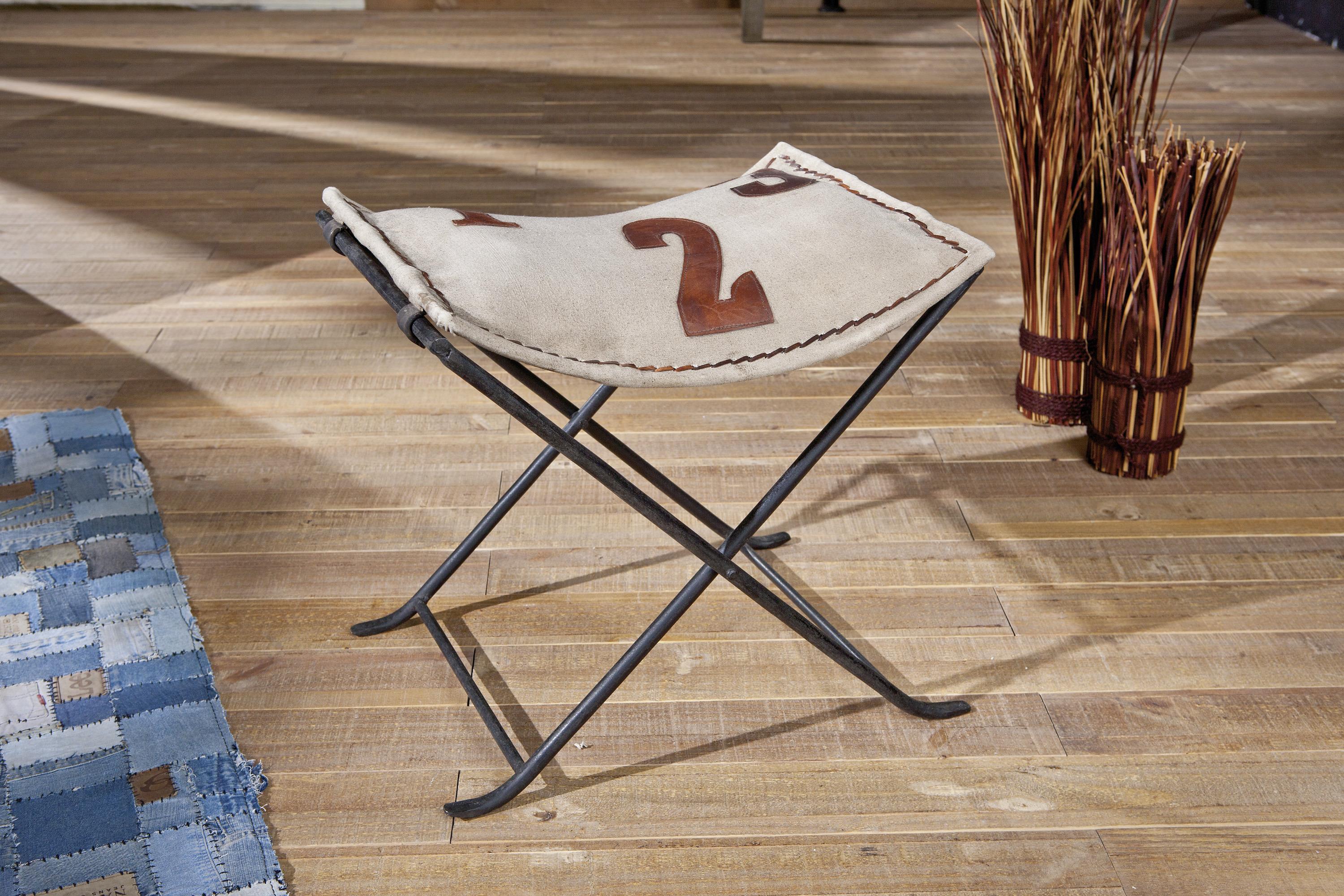 Klapphocker in Braun - Beige/Schwarz, LIFESTYLE, Leder/Textil (50/47/40cm) - MID.YOU