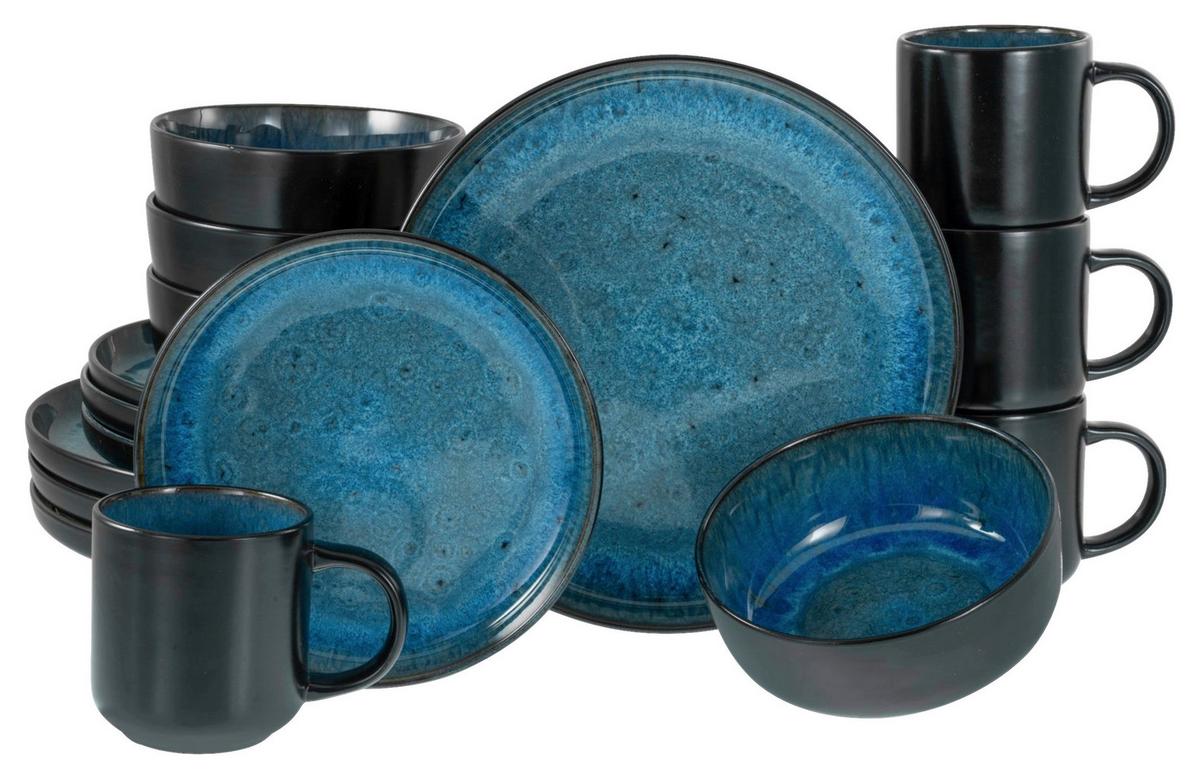 Serviciu de masă 16/ Magnus - albastru/negru, Modern, ceramică - Mömax