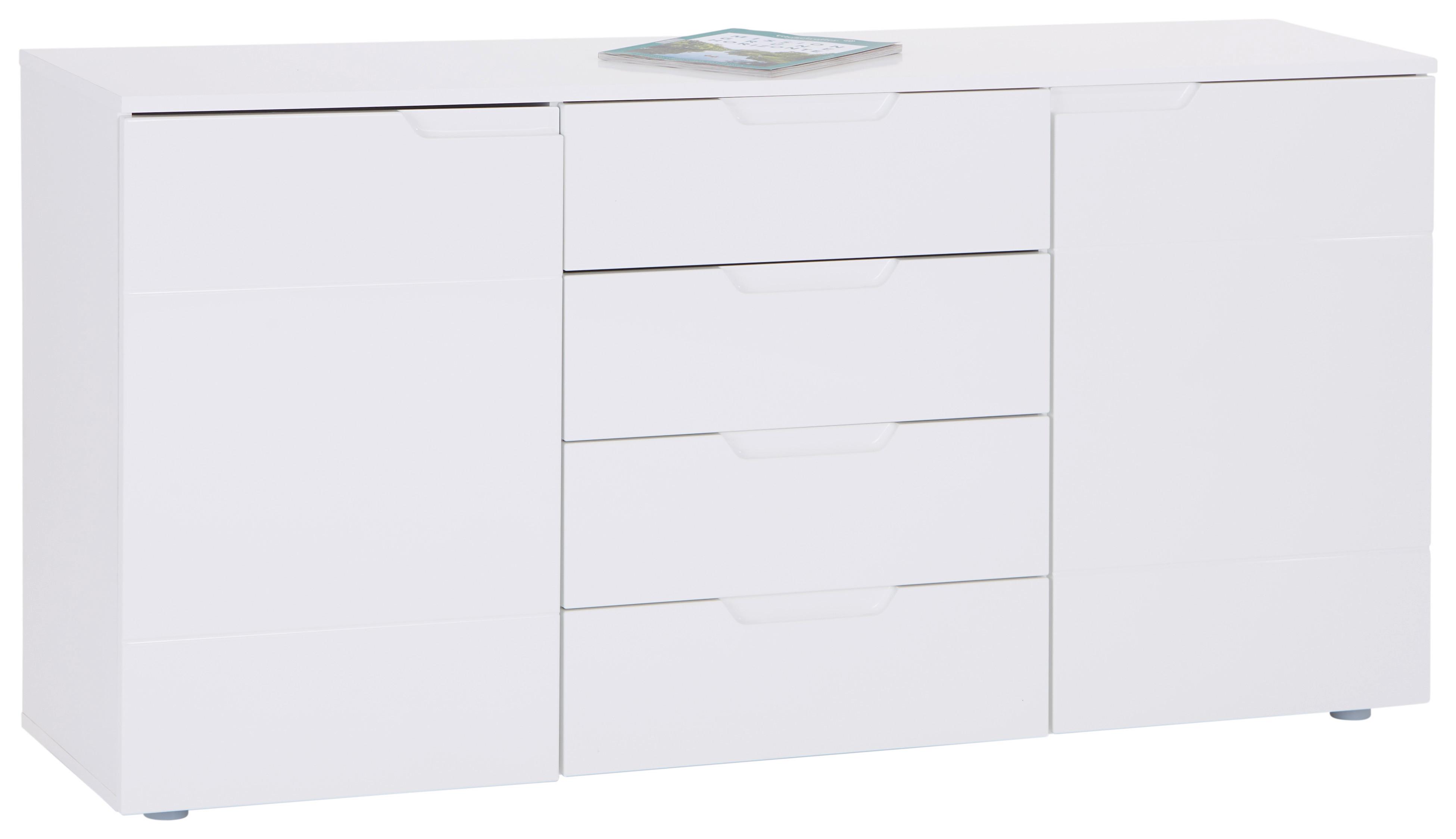 Comodă HILTON - alb/alb lucios intens, Modern, material pe bază de lemn (160/81,4/40cm) - Modern Living