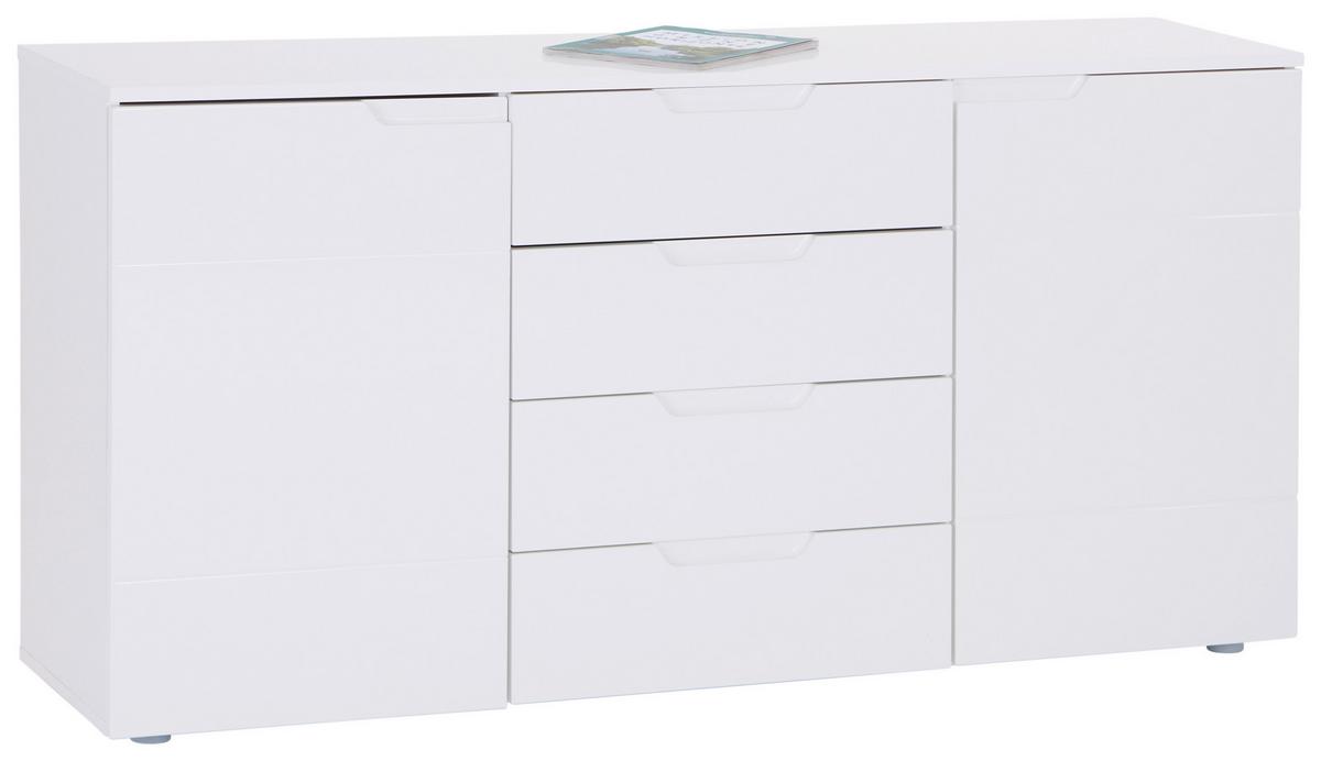 Comodă HILTON - alb/alb lucios intens, Modern, material pe bază de lemn (160/81,4/40cm) - Modern Living