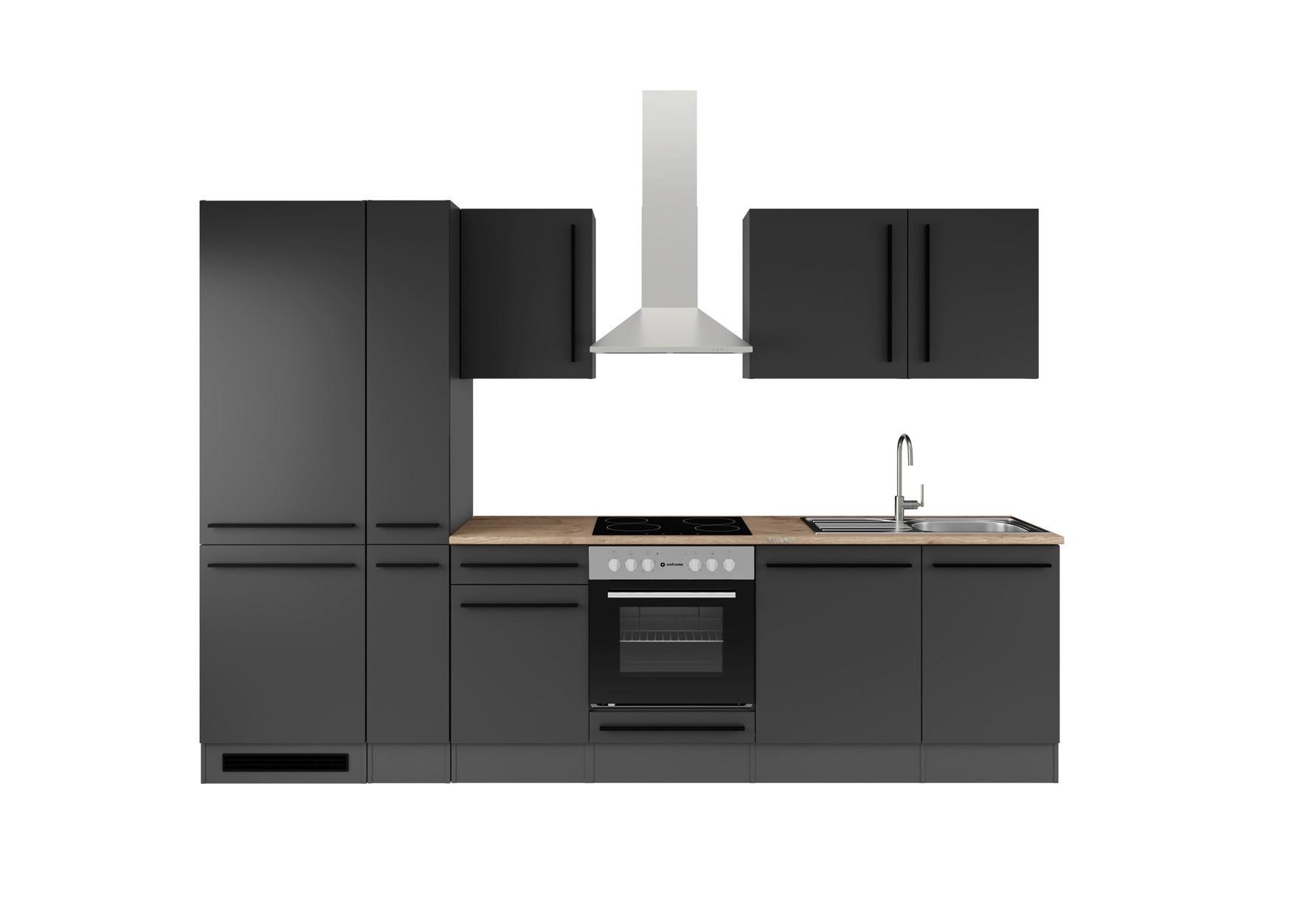 Küchenblock Jazz mit Geräten ca.310cm Schwarz - Eichefarben/Schwarz, LIFESTYLE, Holzwerkstoff/Kunststoff (310cm) - P & B