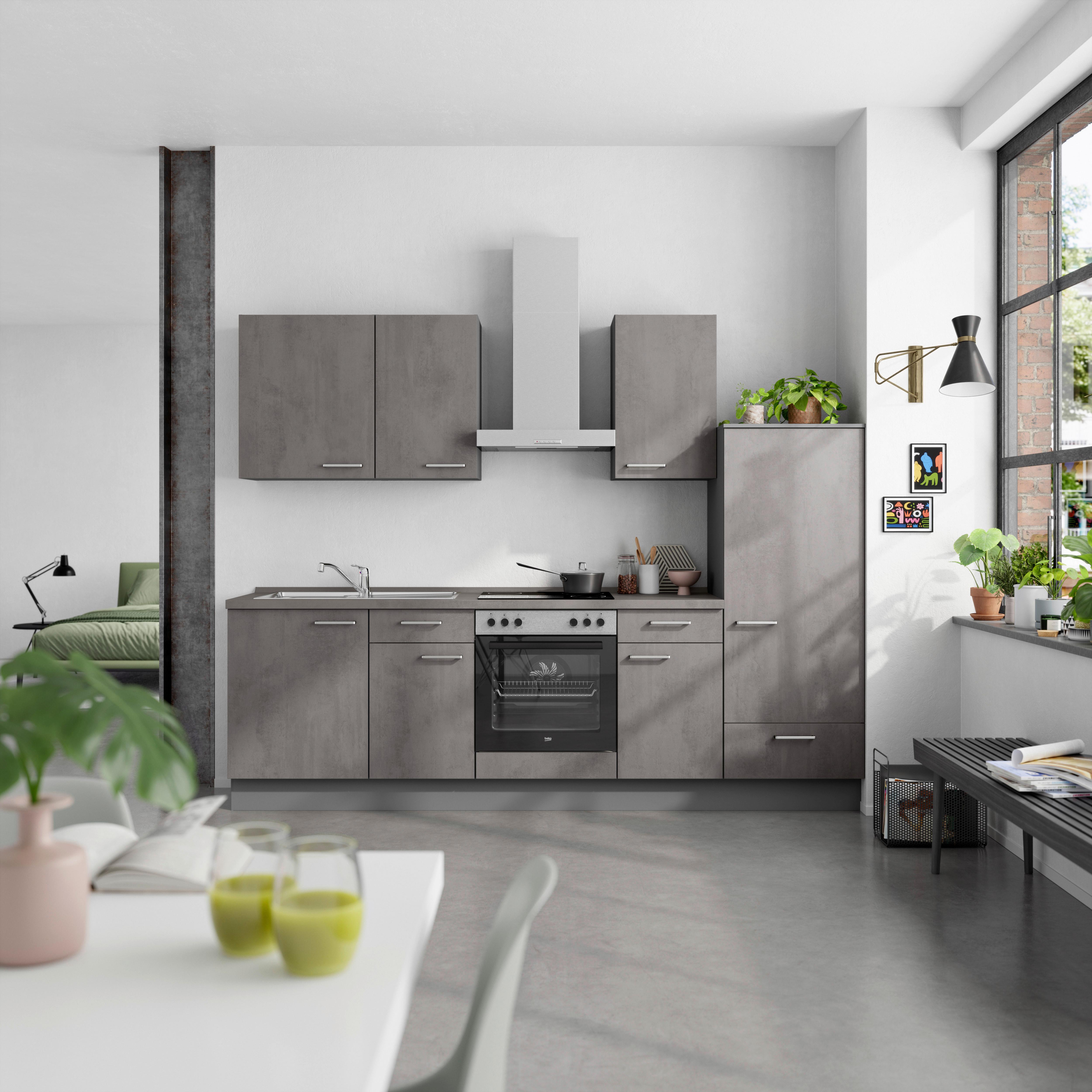 Küchenblock Riva Low m. Geräten Schieferfarben - Schieferfarben/Edelstahlfarben, MODERN, Holzwerkstoff/Metall (270cm) - Nobilia