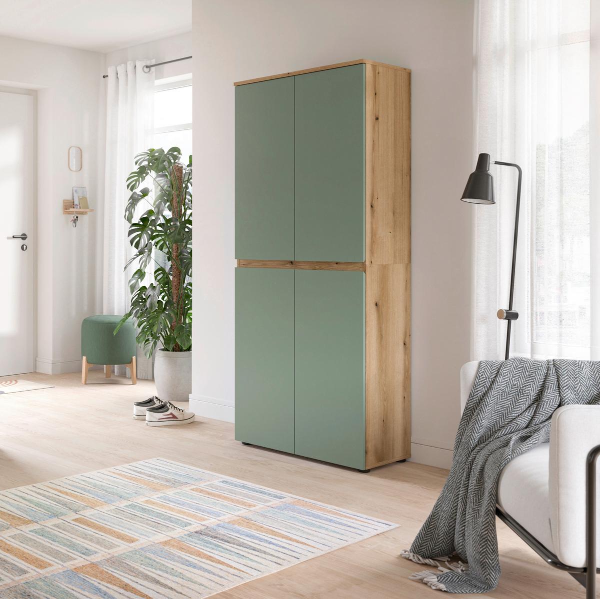 Garderobenschrank Scarpa Graugrün/Eiche - Eichefarben/Schwarz, Design, Holzwerkstoff/Kunststoff (70/175/37cm) - Livetastic