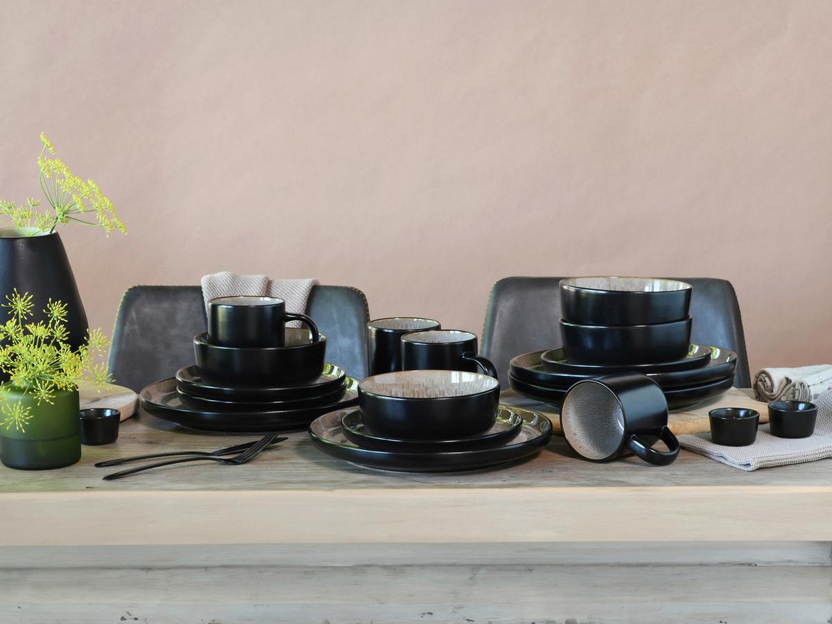 Jedilni Servis Nordic Fjord Beige, 16-Delni - črna/bež, Basics, keramika - Creatable