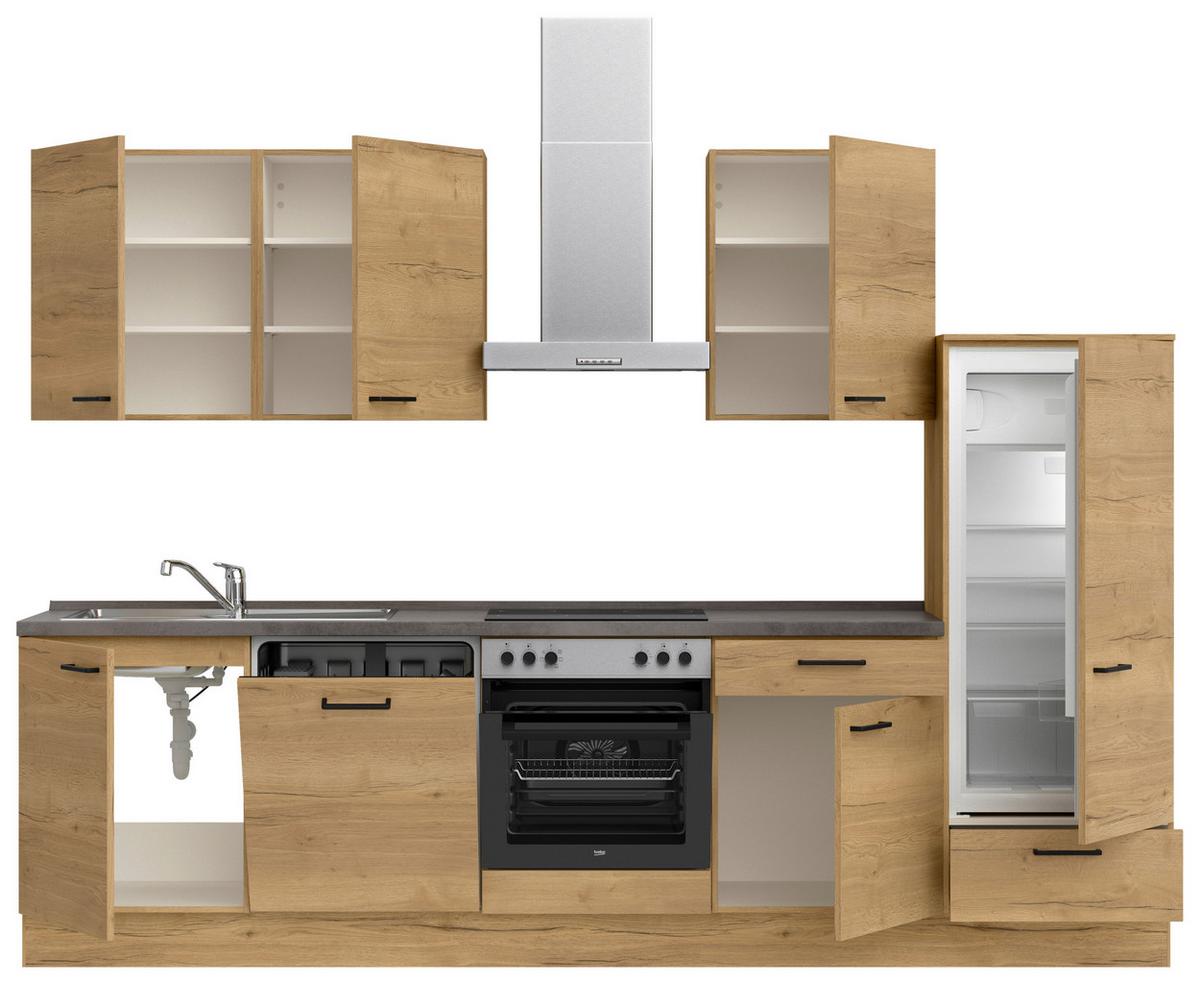 Küchenblock Structura Low m. Geräten Eiche - Schieferfarben/Eichefarben, MODERN, Holzwerkstoff/Metall (300cm) - Nobilia