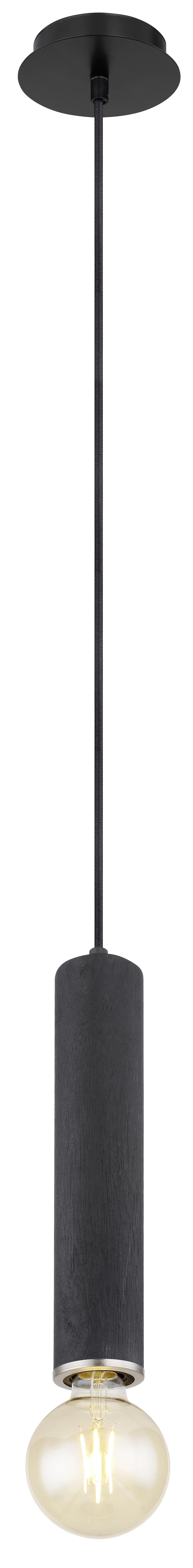 Hängeleuchte Marion in Schwarz max. 60 Watt - Schwarz/Nickelfarben, Basics, Holz/Metall (12/160cm) - Globo