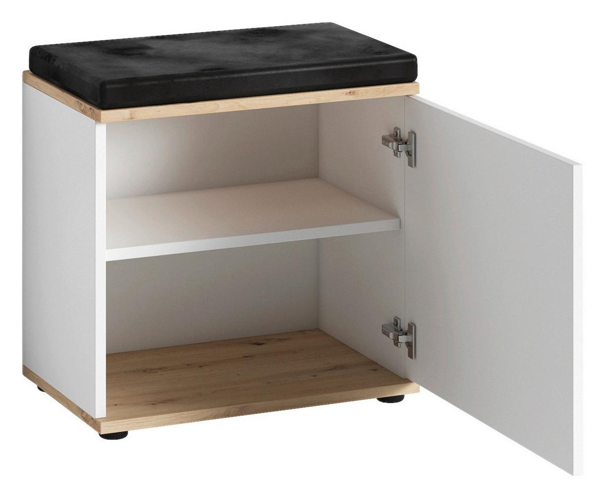 Garderobenbank Jakob ca.48,5x49x30cm Weiß,Eiche - Silberfarben/Schwarz, LIFESTYLE, Holzwerkstoff/Kunststoff (48,5/49/30cm) - MID.YOU