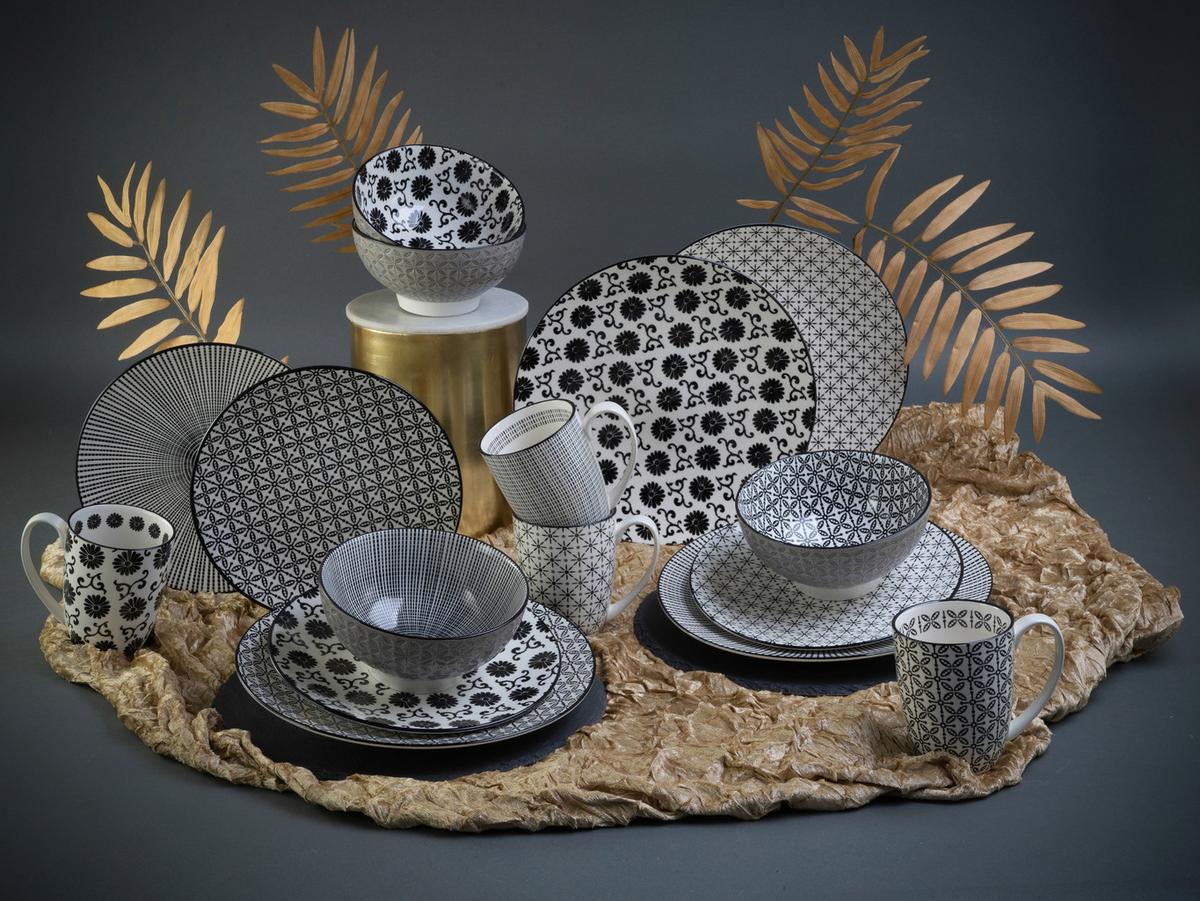 Kombinirani Servis New Style Black, 16-Delni - črna/bela, Basics, keramika - Creatable