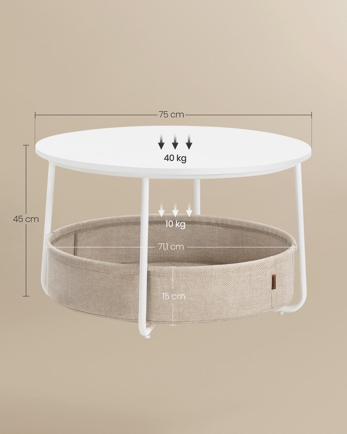 Couchtisch Weiß, Beige, rund - Beige/Weiß, Trend, Holzwerkstoff/Textil (75/75/45cm) - MID.YOU