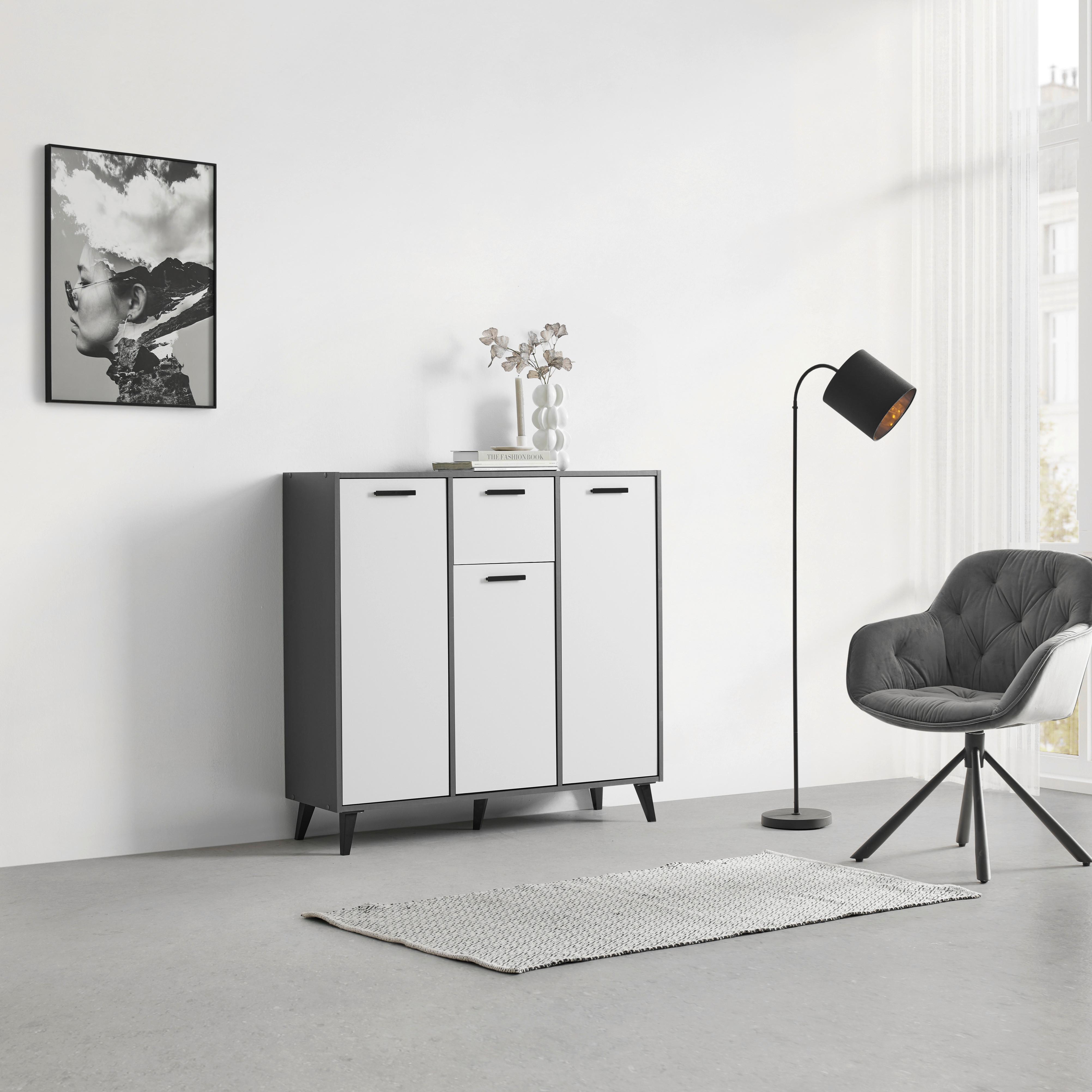 Kommode Ibiza Anthrazit/Weiß - Schwarz, KONVENTIONELL, Holzwerkstoff/Kunststoff (107/92/33cm) - Mömax