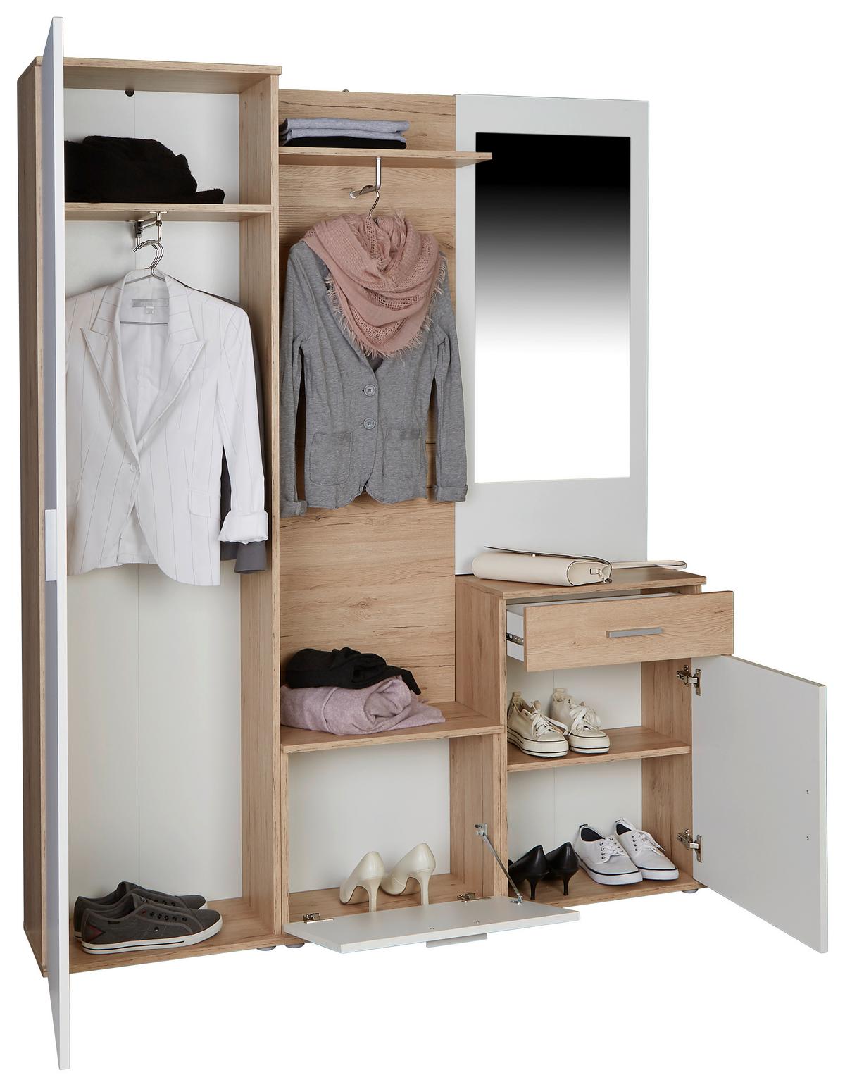 Predsoblje Mia - bijela/boje hrasta, Moderno, staklo/drvni materijal (150/190/29cm) - Modern Living
