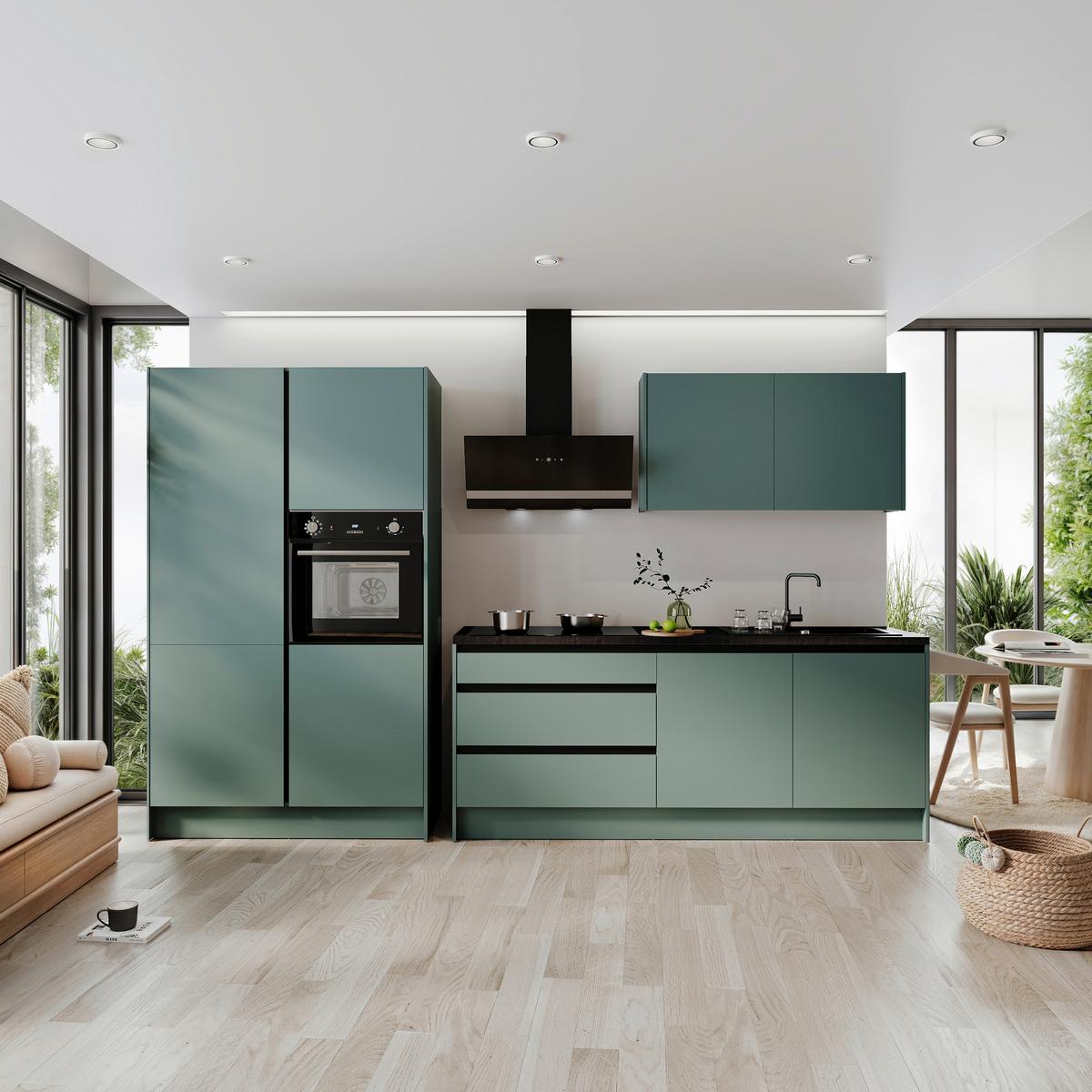 Konyhablokk Gépek Nélkül Troja Zb 335 Green-F - fekete/zöld, Design, faalapú anyag (335cm)