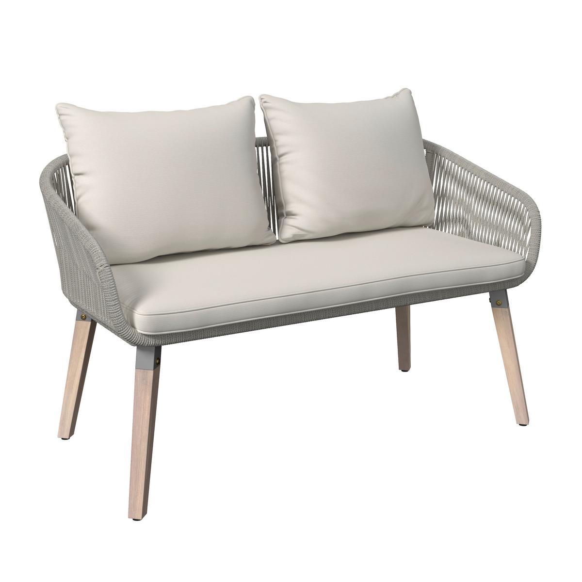 Loungegarnitur Elodie Grau Echtholz/Textil - Greige/Creme, Modern, Holz/Kunststoff - Bessagi Garden