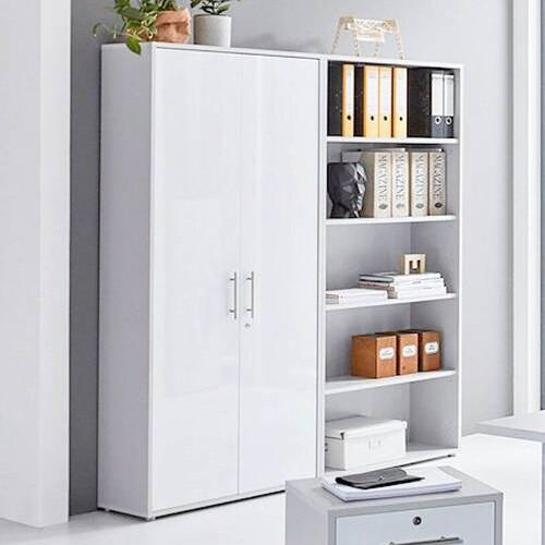 Aktenschrank Office Edition Sw Set 1 hoch Grau/Weiß - Weiß Hochglanz/Grau, MODERN, Holzwerkstoff (168,8/185,6/33cm) - MID.YOU
