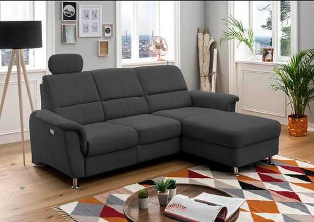 Ecksofa mit Relaxfunktion + USB Anschluss Parole, Mikrof. - Chromfarben/Schwarz, MODERN, Textil/Metall (231/165cm) - Livetastic