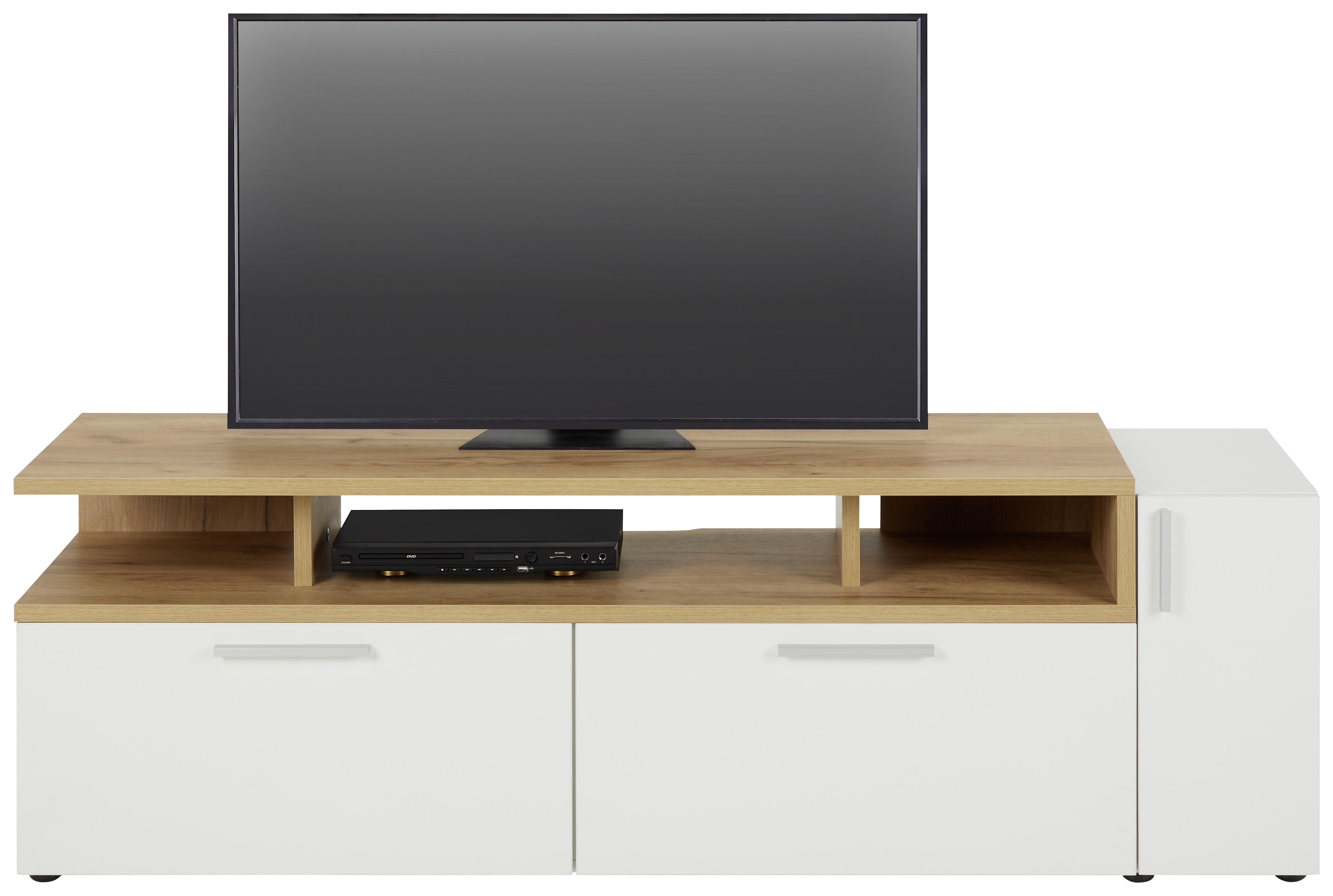 TV-Element in Weiß/Eichefarben - Eichefarben/Alufarben, MODERN, Holzwerkstoff/Kunststoff (160/53/40cm) - Modern Living