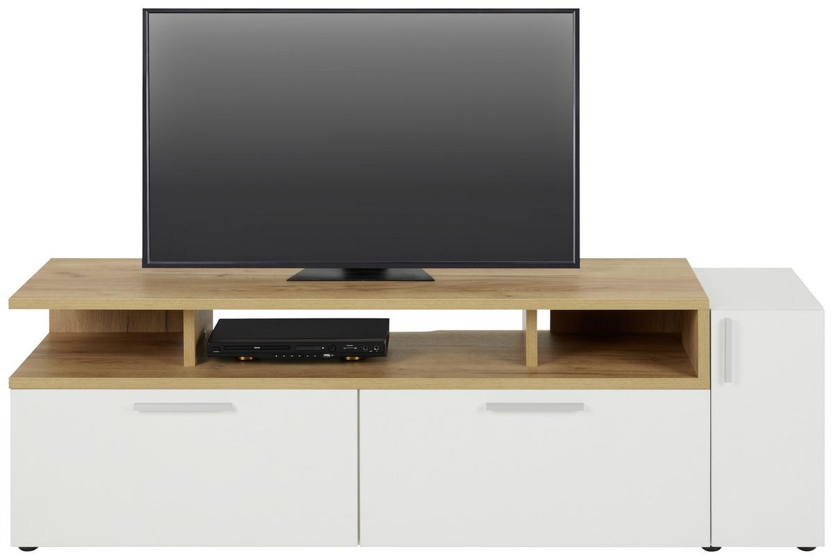 TV-Element in Weiß/Eichefarben - Eichefarben/Alufarben, MODERN, Holzwerkstoff/Kunststoff (160/53/40cm) - Mömax