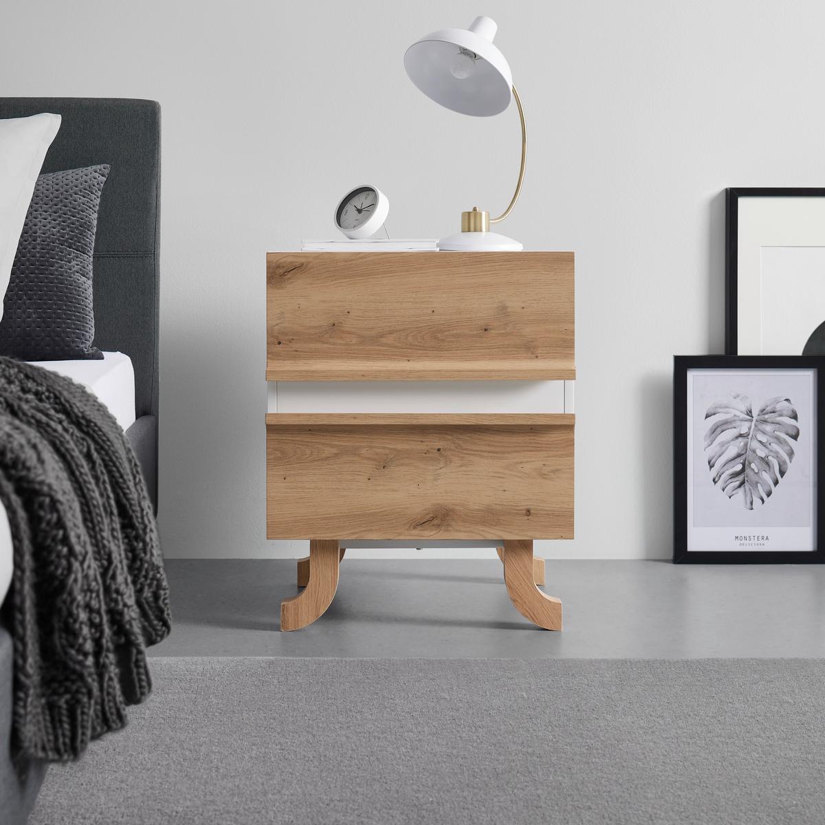 Nachttisch Vira Weiß/Kieferfarben Echtholz - Weiß/Kieferfarben, MODERN, Holz (48/60/43cm) - Bessagi Home