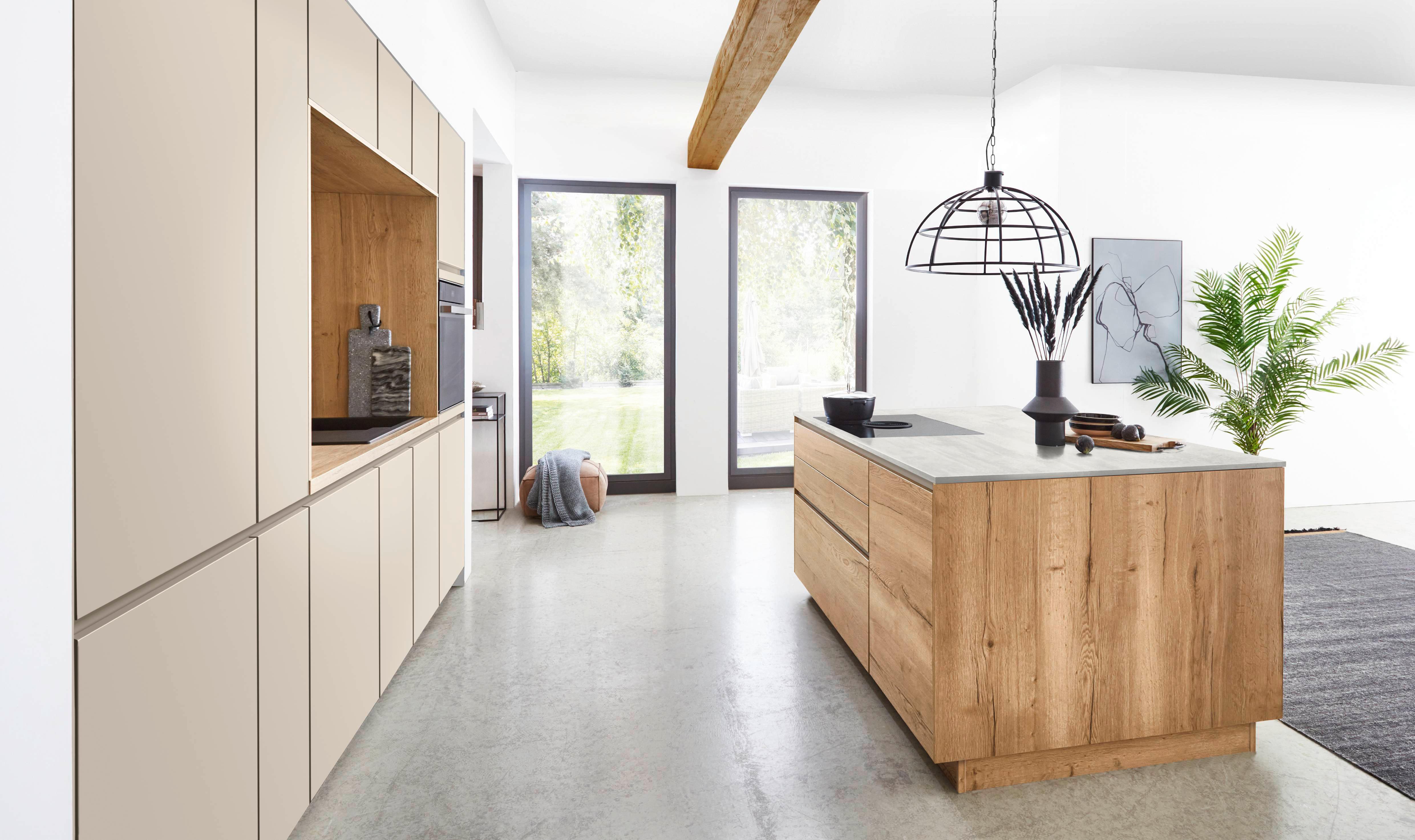 Einbauküche Easytouch Sand/Eichefarben - Sandfarben/Eichefarben, MODERN, Holzwerkstoff (300cm) - Nobilia