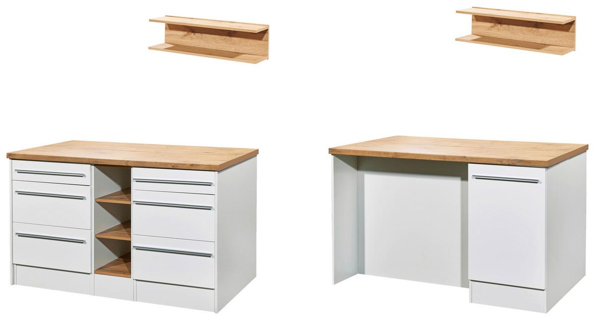Küchenblock Gabriel mit Geräten ca. 150 Weiß - Wildeiche/Edelstahlfarben, Design, Holzwerkstoff/Kunststoff (320-150cm) - Respekta