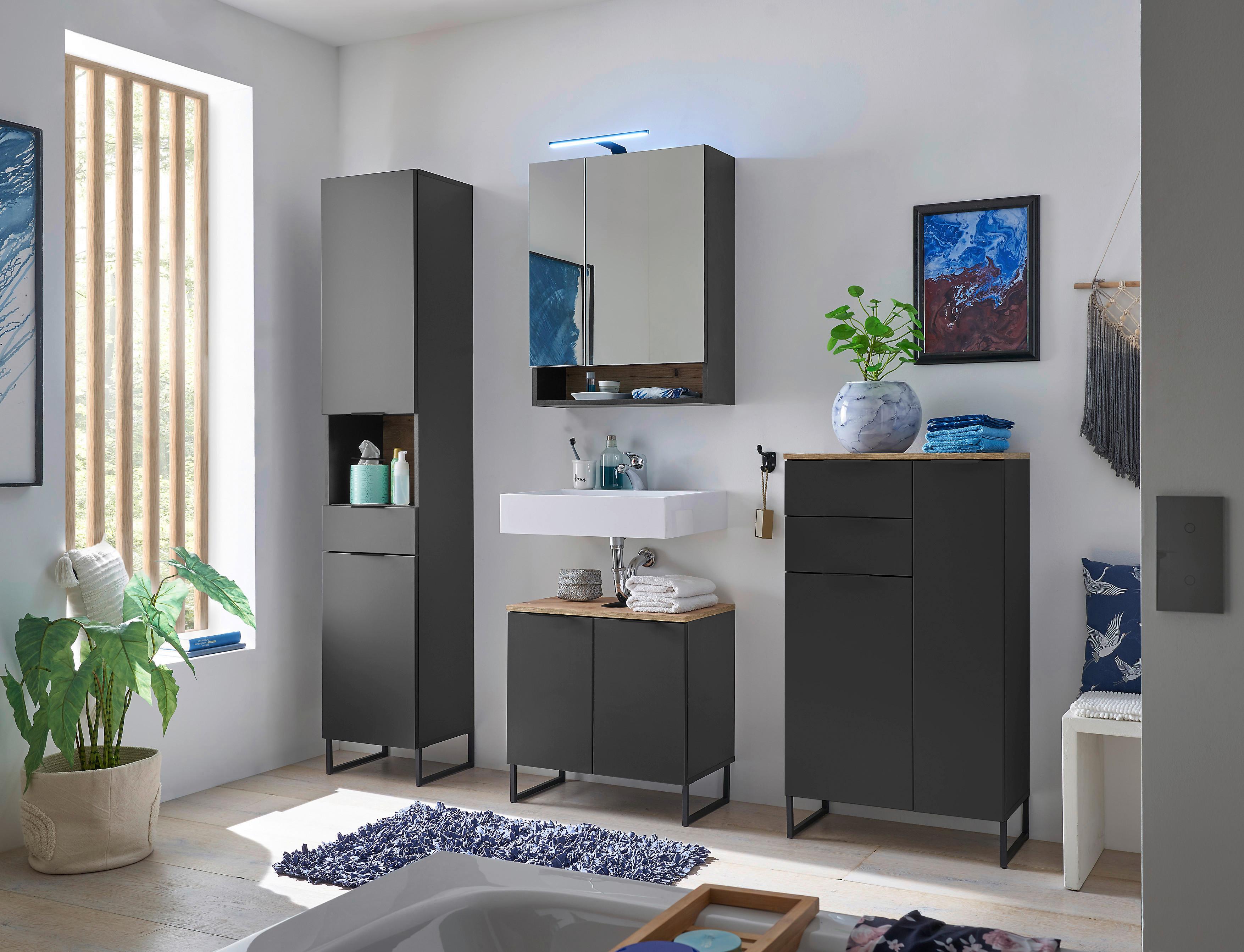 SZAFKA Z LUSTREM DENVER - czarny, Konventionell, materiał drewnopochodny/szkło (60/75/23cm) - home24