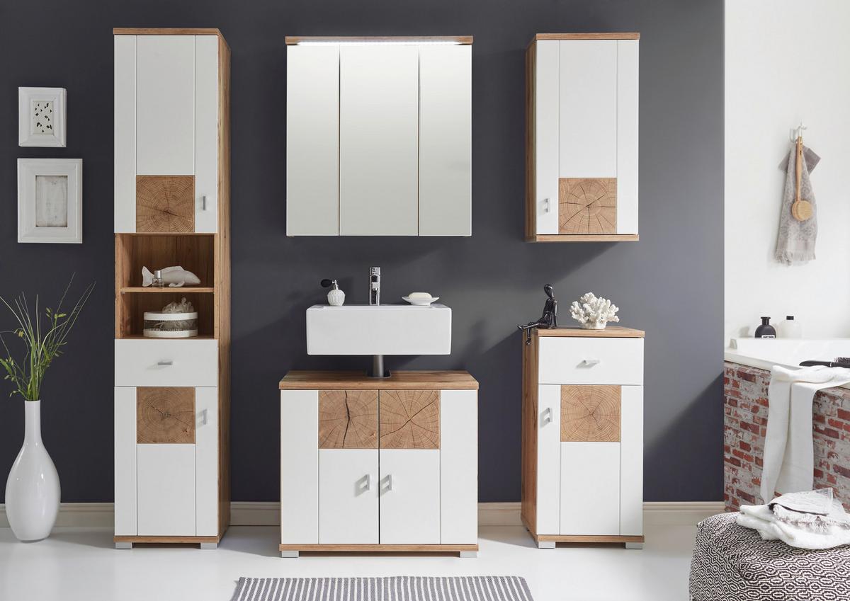 SZAFKA DOLNA SPALT - kolor dębowy/kolor srebrny, Design, materiał drewnopochodny/tworzywo sztuczne (38/80/30cm) - MID.YOU