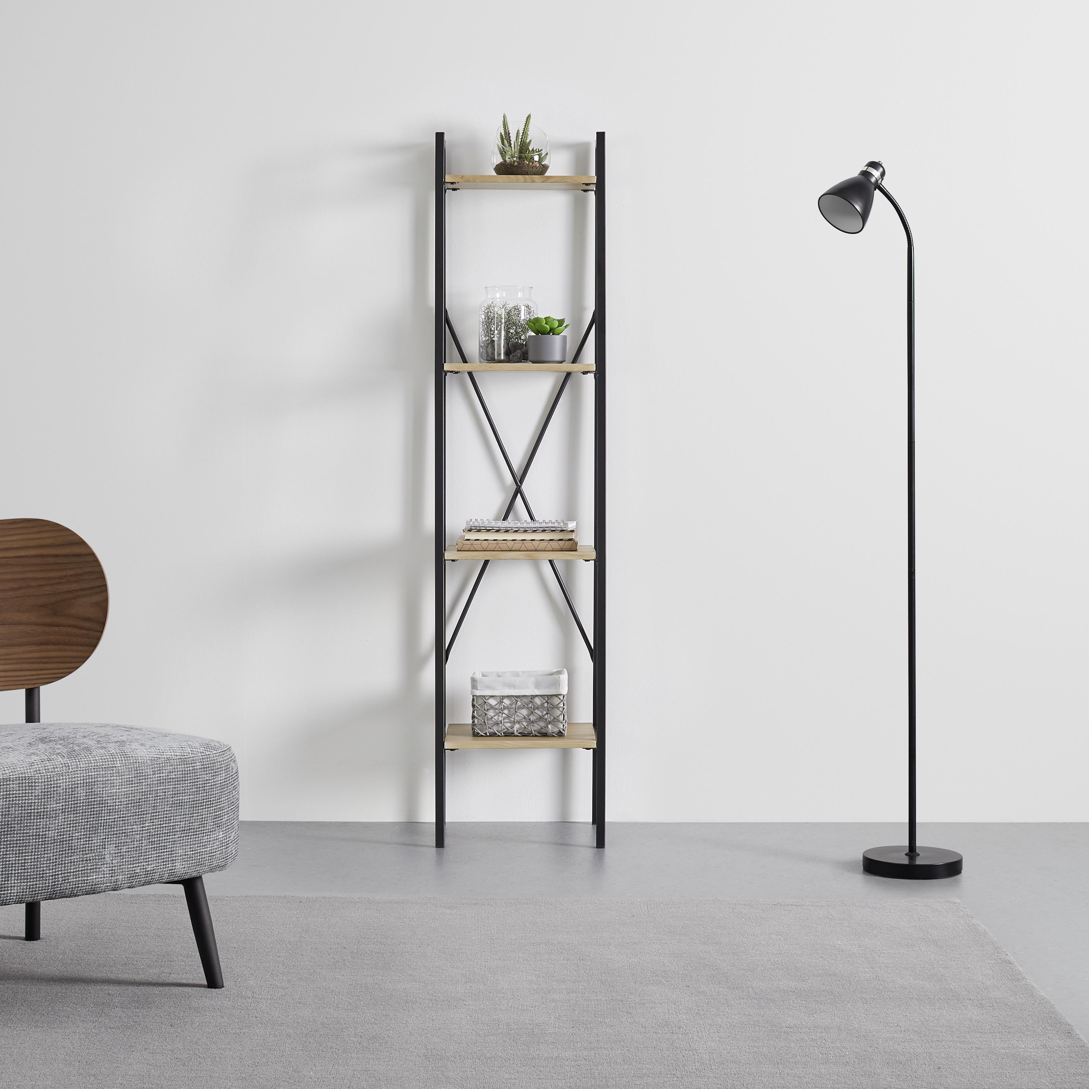 Standregal "Giorgia" aus Metall/Holz - Schwarz/Naturfarben, MODERN, Holz/Metall (34/148/32cm) - Bessagi Home