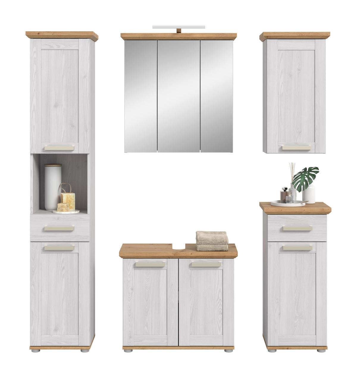 Badezimmer Verona Lärchenfarben/Eiche Artisan - Silberfarben/Lärchefarben, Trend, Glas/Holzwerkstoff (147cm) - MID.YOU