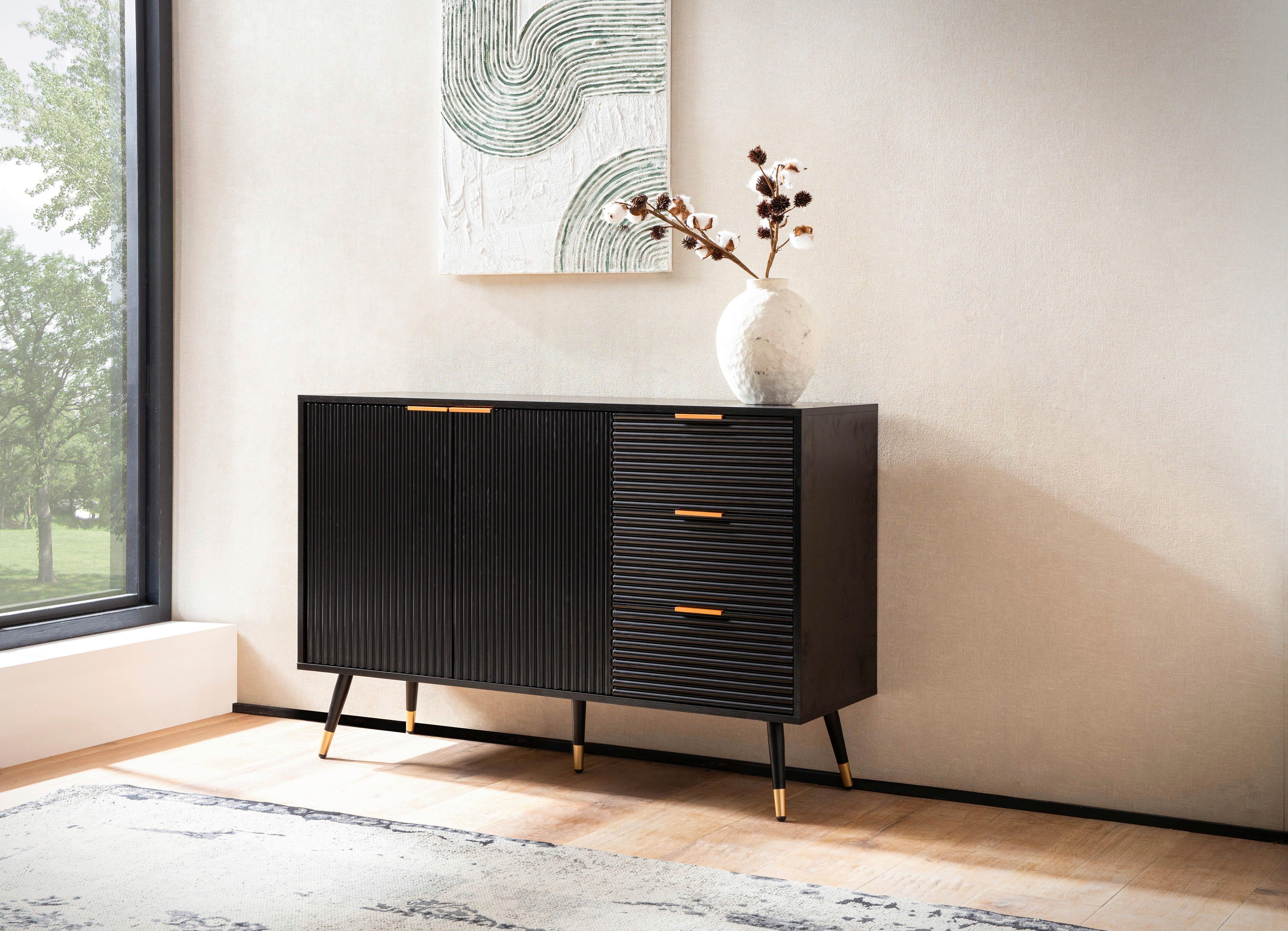 SIDEBOARD WL6.882 - Schwarz/Kupferfarben, Design, Holzwerkstoff/Metall (120/80/40cm) - MID.YOU