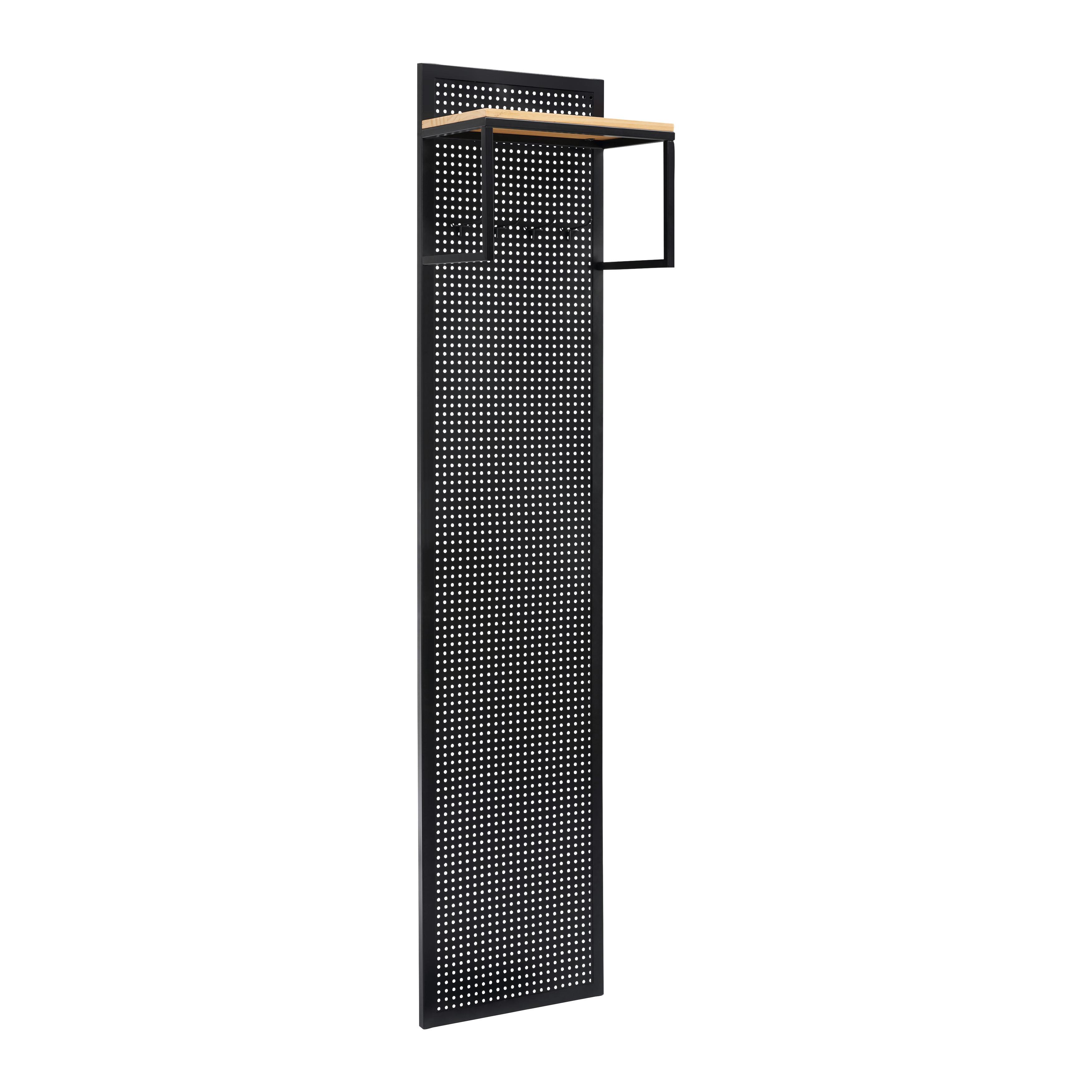 Garderobe Lorenzo Schwarz/Kiefer Metall/Echtholz - Schwarz/Kieferfarben, MODERN, Holz/Metall (40/180/25cm) - Bessagi Home