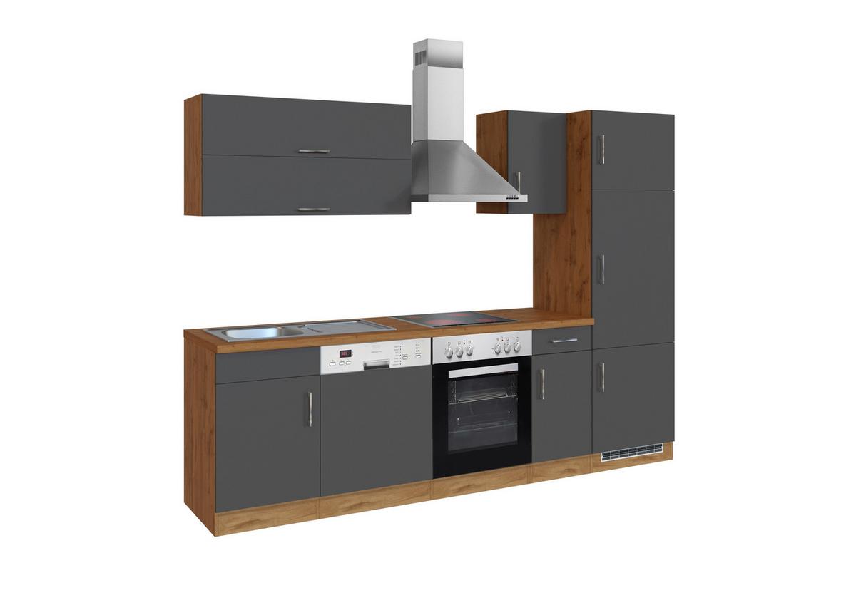 Küchenblock Sorrento mit Geräten ca. 270 cm Anthrazit - Chromfarben/Anthrazit, MODERN, Holzwerkstoff/Metall (270cm) - Held