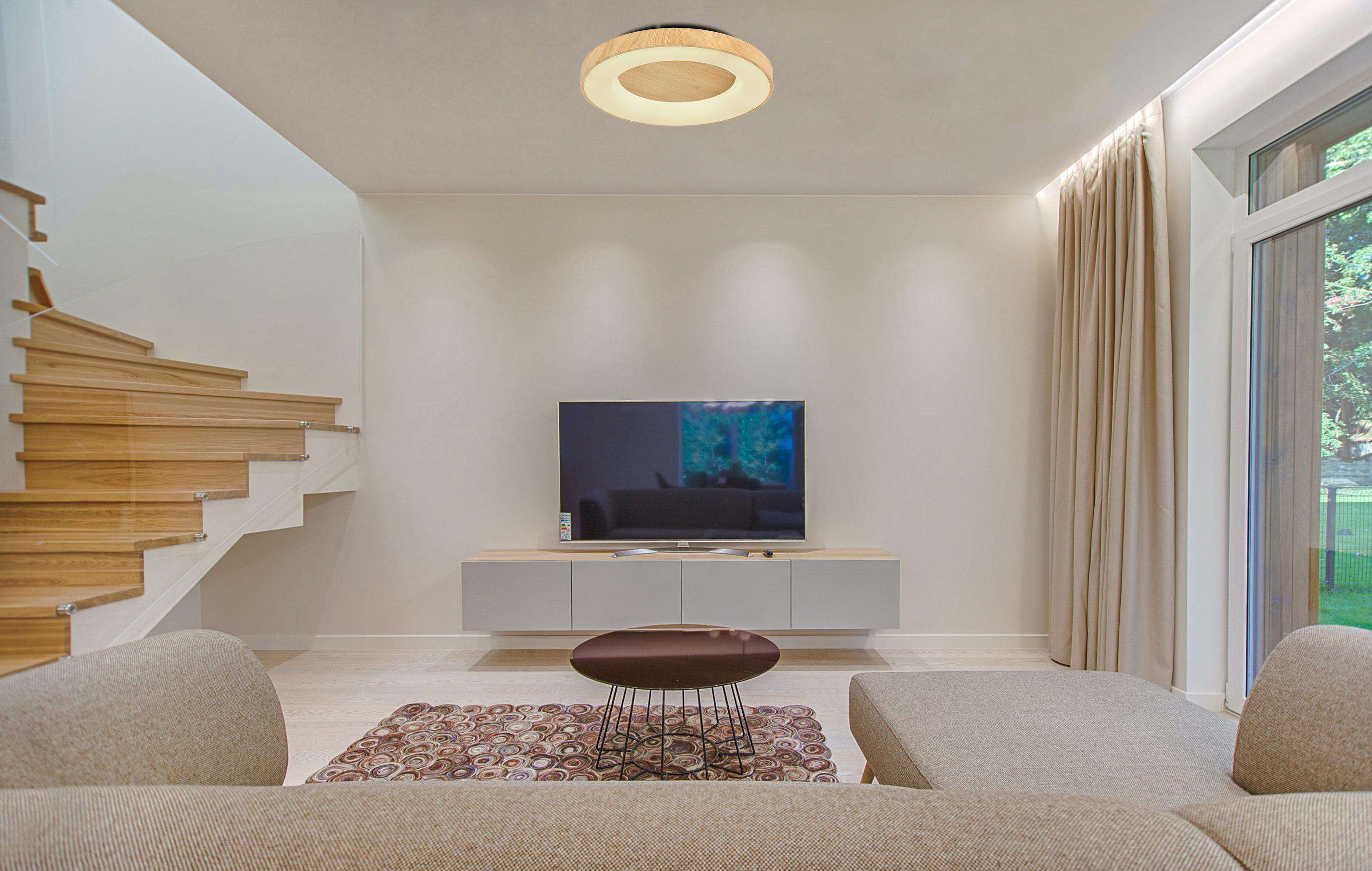 LED-Deckenleuchte Luzia in Weiss/Eichefarben - Eichefarben/Weiß, Kunststoff/Metall (60/10cm) - Premium Living