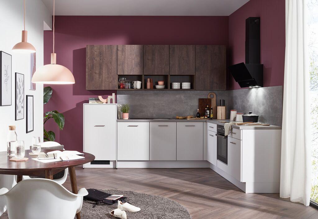 Eckküche IP3150 in Grau/Eichefarben/Weiß - Eichefarben/Weiß, MODERN, Holzwerkstoff - Impuls