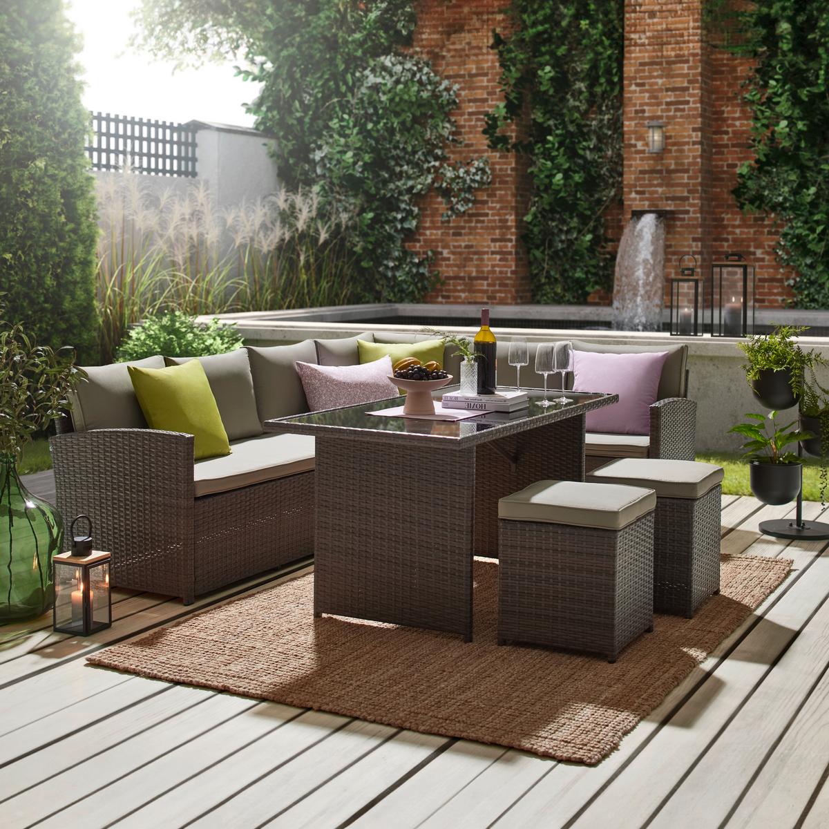 Loungegarnitur-Set Marrakesch 2 Grau aus Kunststoffgeflecht - Hellgrau/Schwarz, Modern, Glas/Kunststoff (240/70/181cm) - Mömax