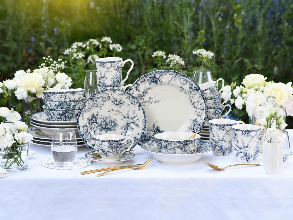 Serviciu de masă Adelaide 16/1 - albastru/alb, Basics, ceramică - Creatable